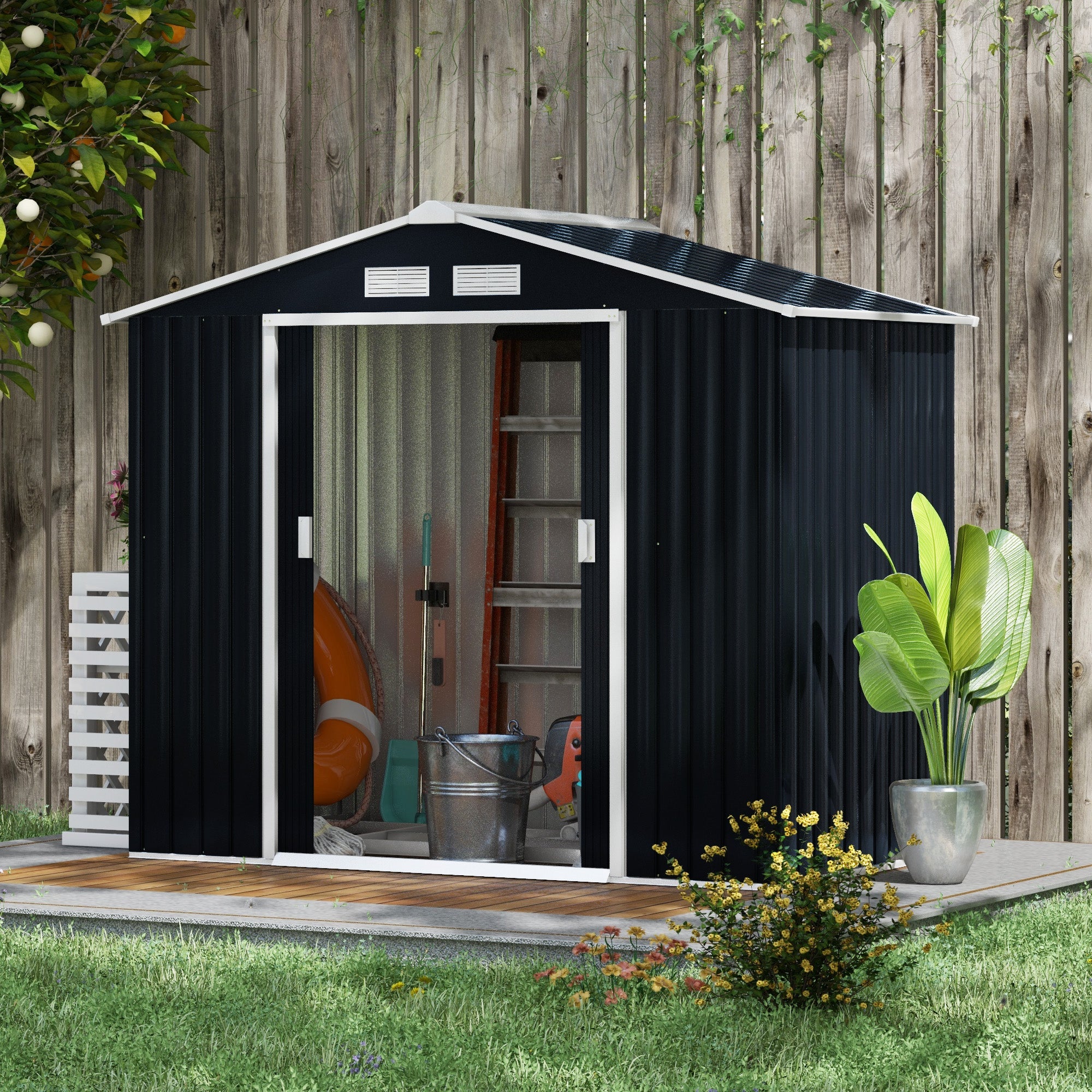 Galvanised Steel Outdoor Garden Shed 7ft x 4ft - Velmora