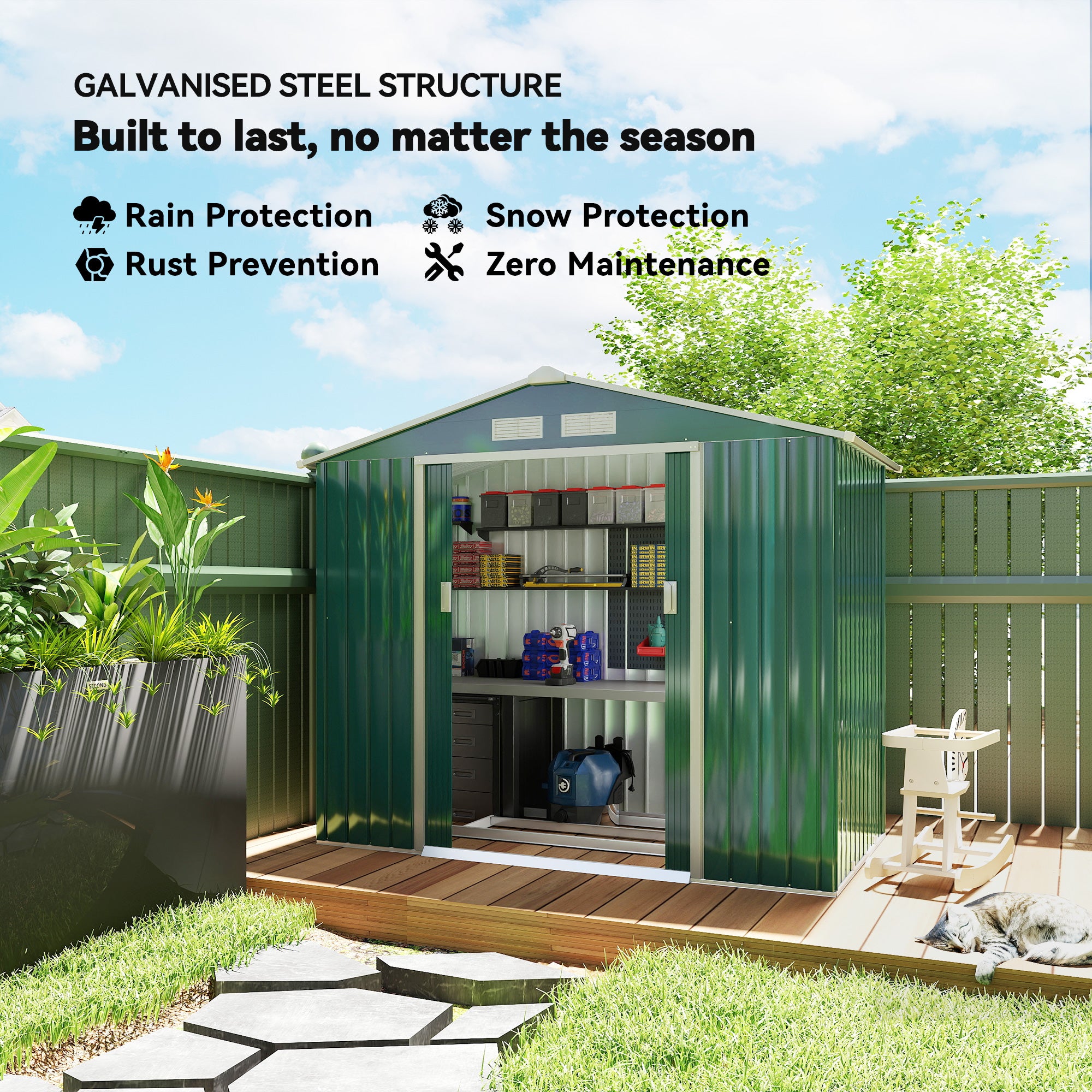 Galvanised Steel Outdoor Garden Shed 7ft x 4ft - Velmora