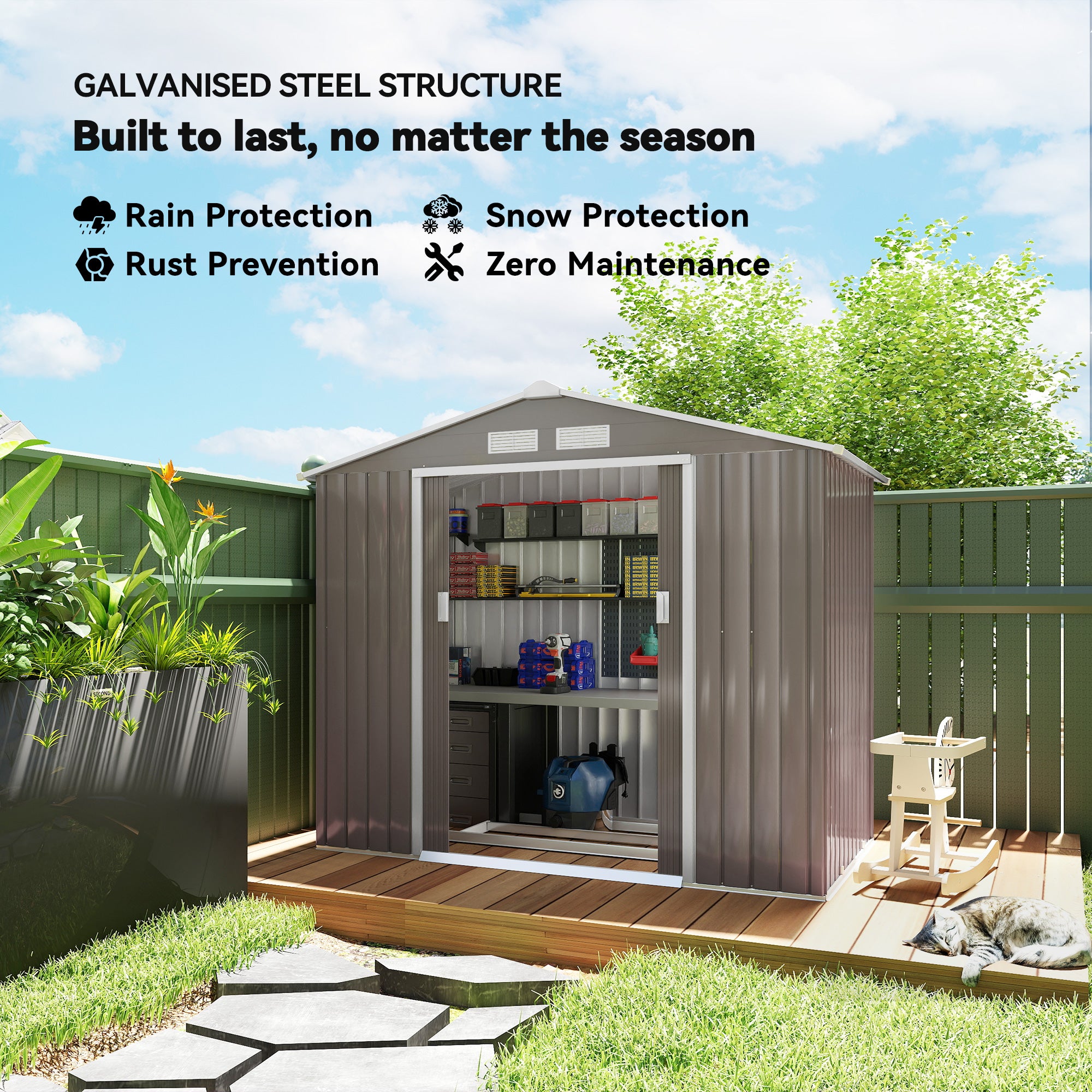 Galvanised Steel Outdoor Garden Shed 7ft x 4ft - Velmora