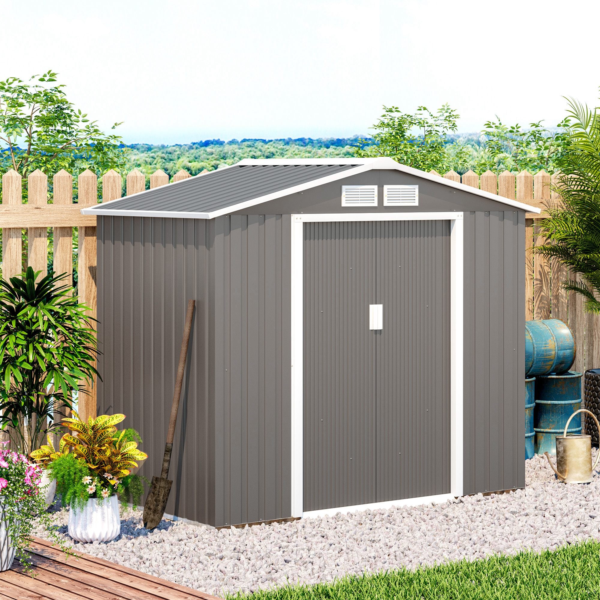 Galvanised Steel Outdoor Garden Shed 7ft x 4ft - Velmora