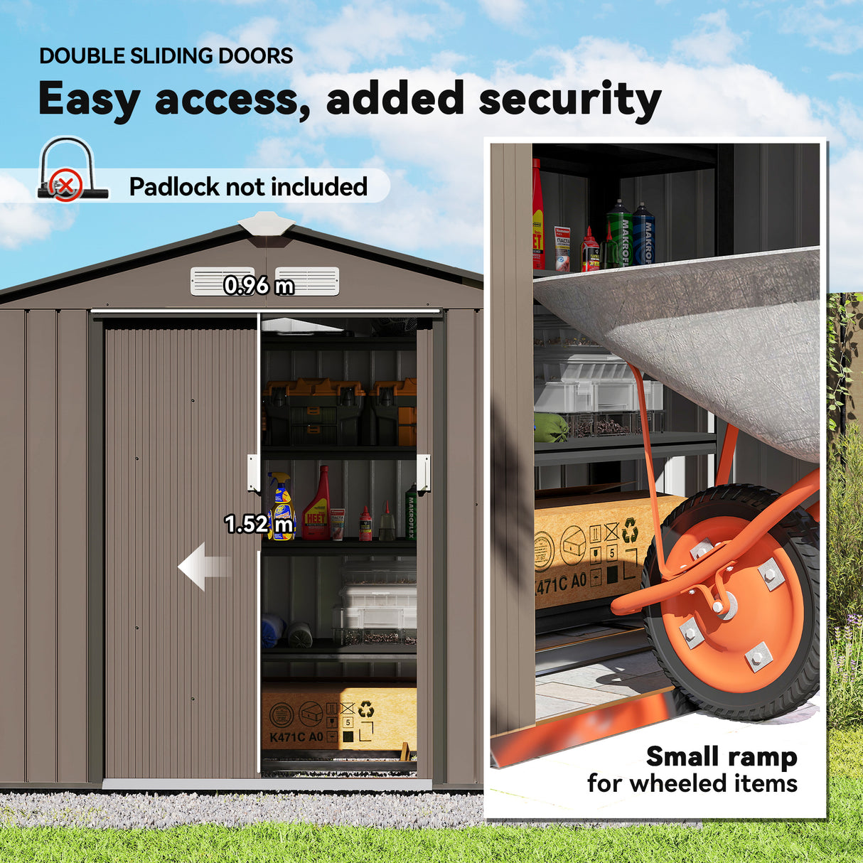 Galvanised Steel Outdoor Garden Shed 7ft x 4ft - Velmora
