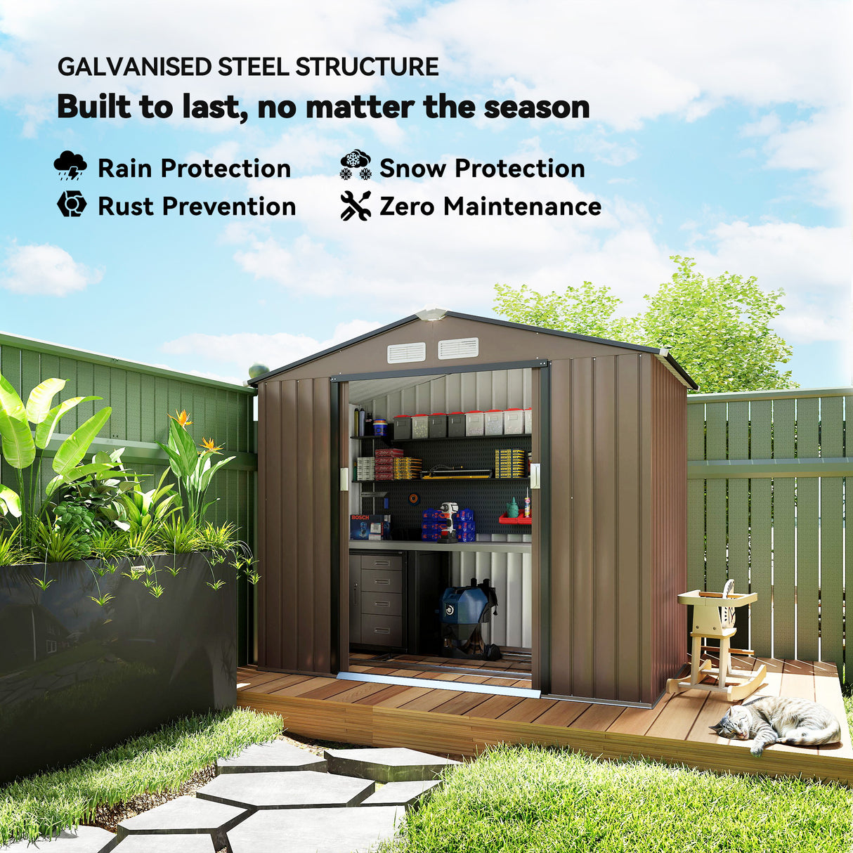 Galvanised Steel Outdoor Garden Shed 7ft x 4ft - Velmora
