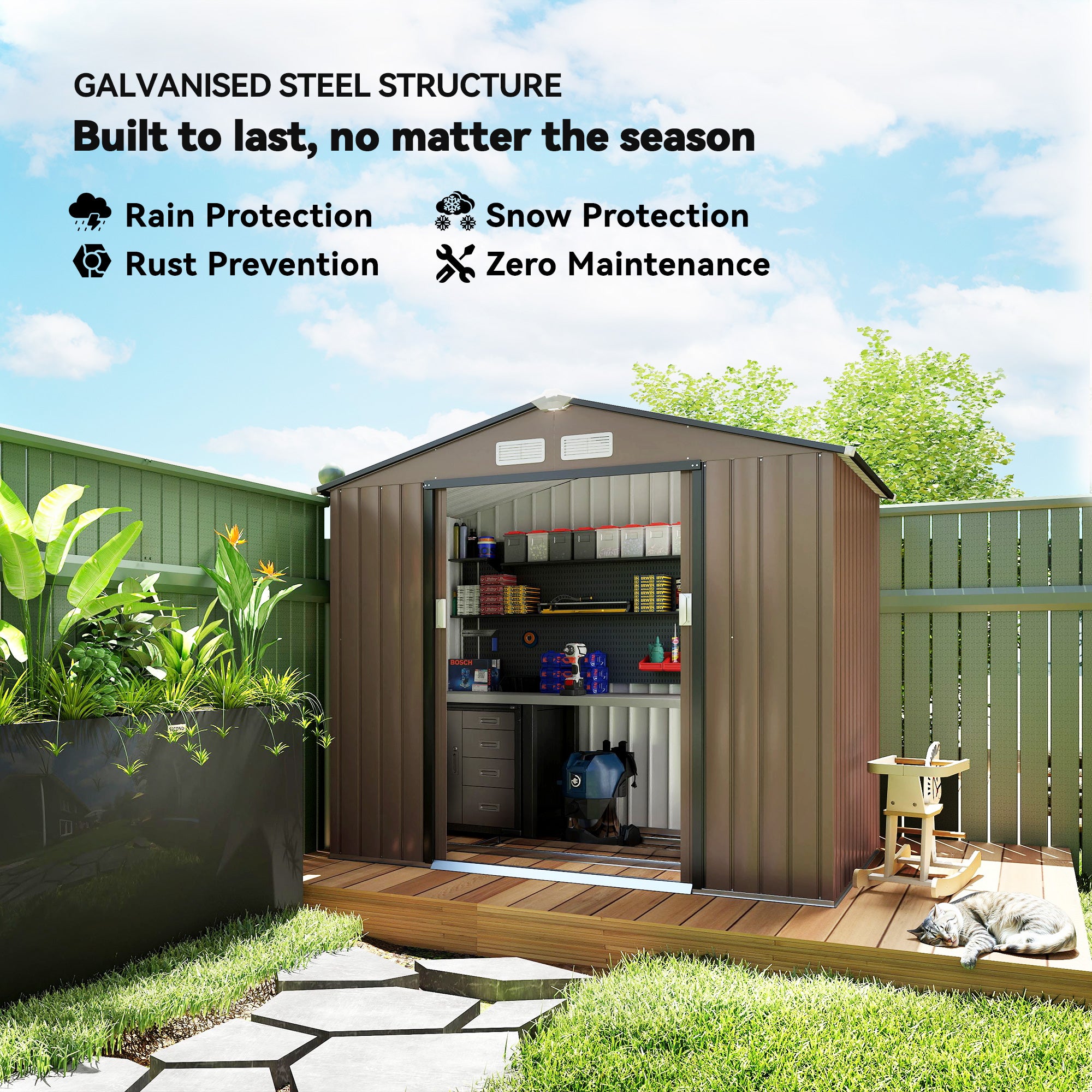 Galvanised Steel Outdoor Garden Shed 7ft x 4ft - Velmora