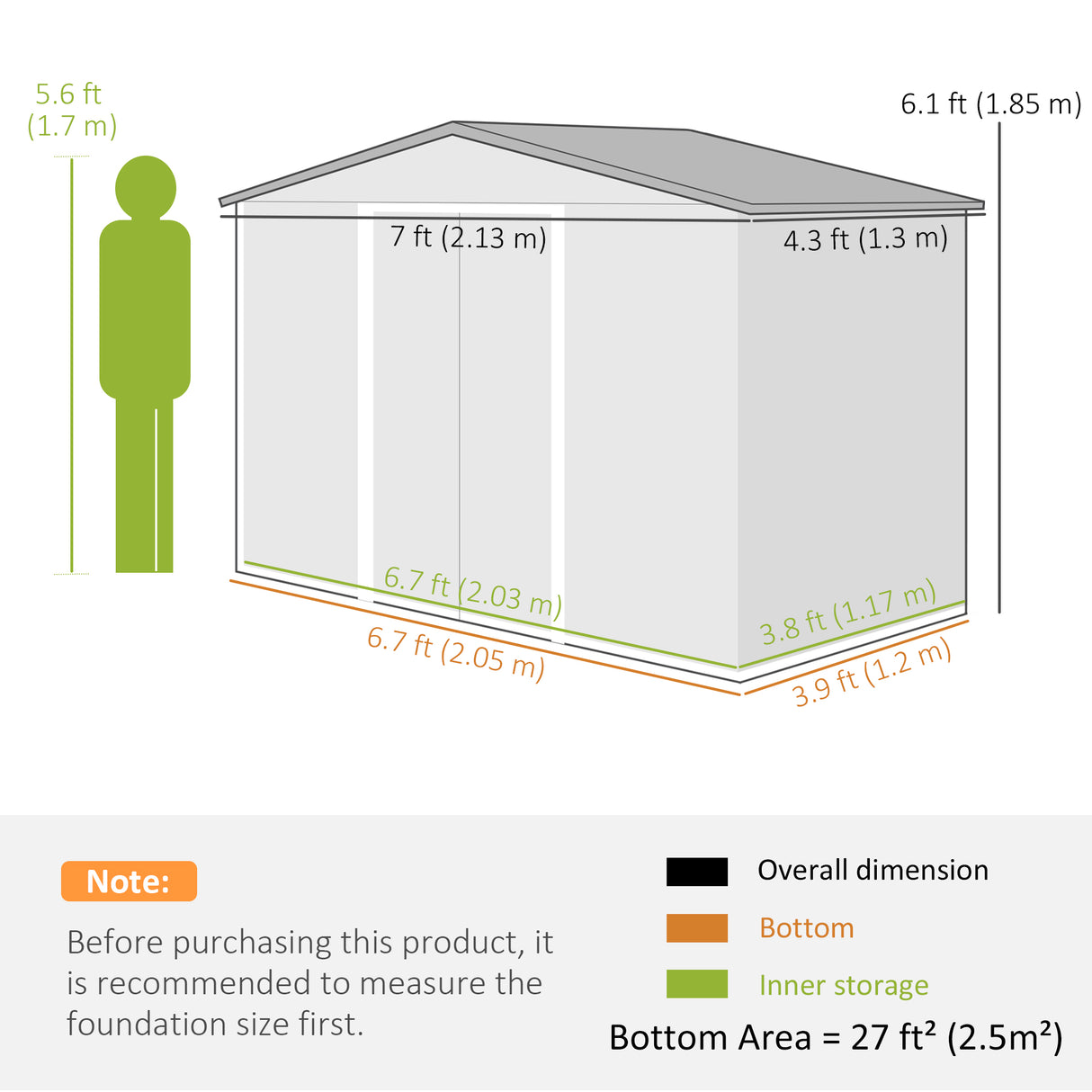 Galvanised Steel Outdoor Garden Shed 7ft x 4ft - Velmora