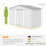 Galvanised Steel Outdoor Garden Shed 7ft x 4ft - Velmora