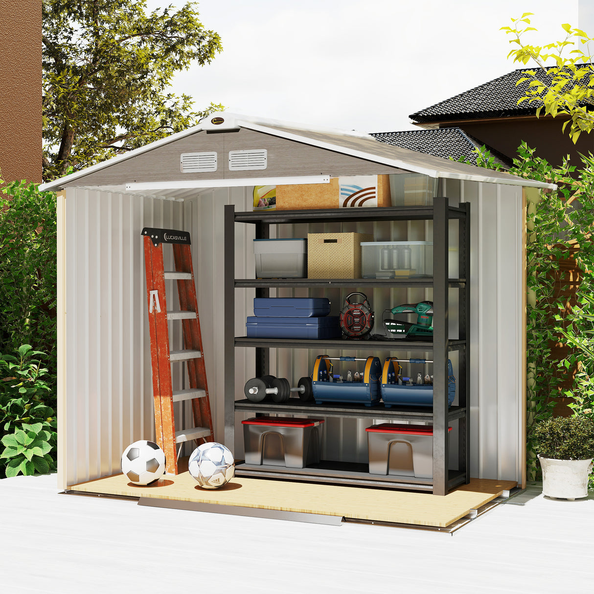 Galvanised Steel Outdoor Garden Shed 7ft x 4ft - Velmora
