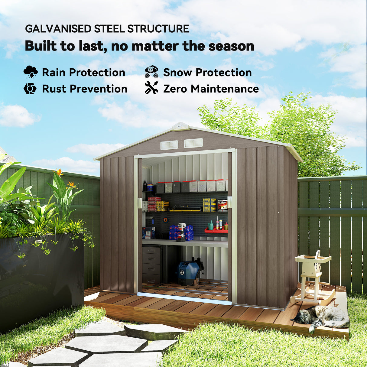 Galvanised Steel Outdoor Garden Shed 7ft x 4ft - Velmora