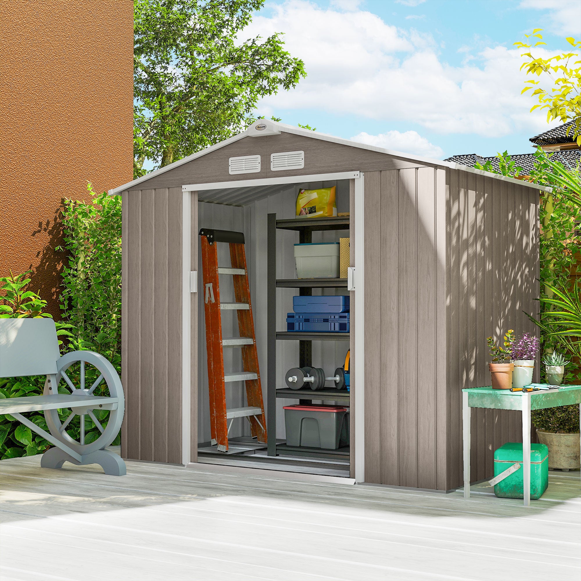 Galvanised Steel Outdoor Garden Shed 7ft x 4ft - Velmora