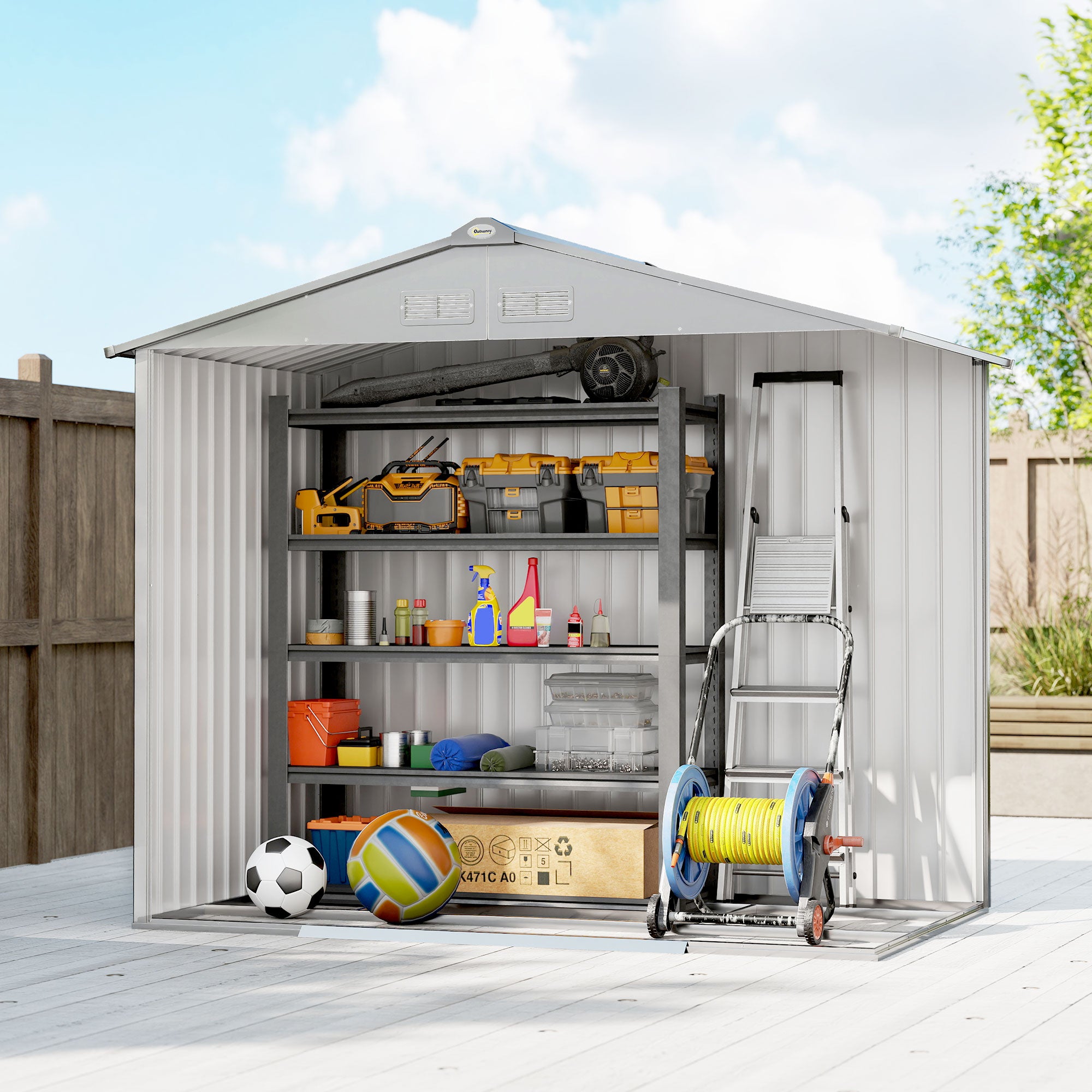 Galvanised Steel Outdoor Garden Shed 7ft x 4ft - Velmora