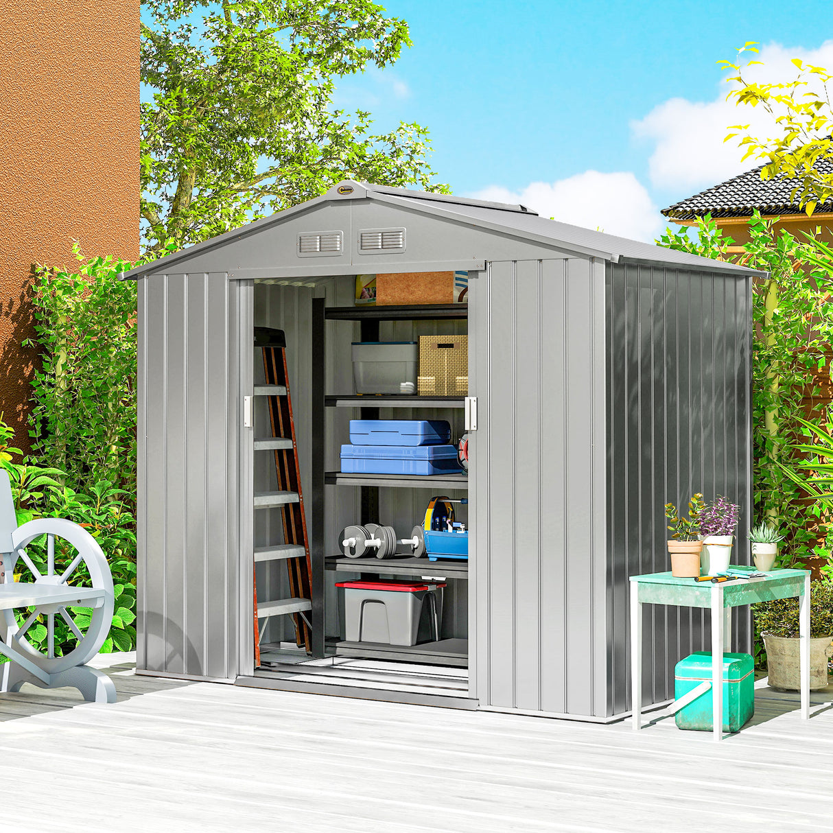 Galvanised Steel Outdoor Garden Shed 7ft x 4ft - Velmora