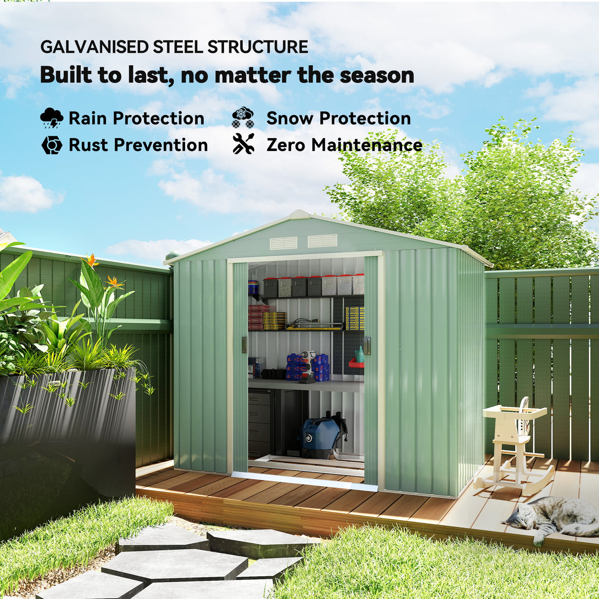Galvanised Steel Outdoor Garden Shed 7ft x 4ft - Velmora