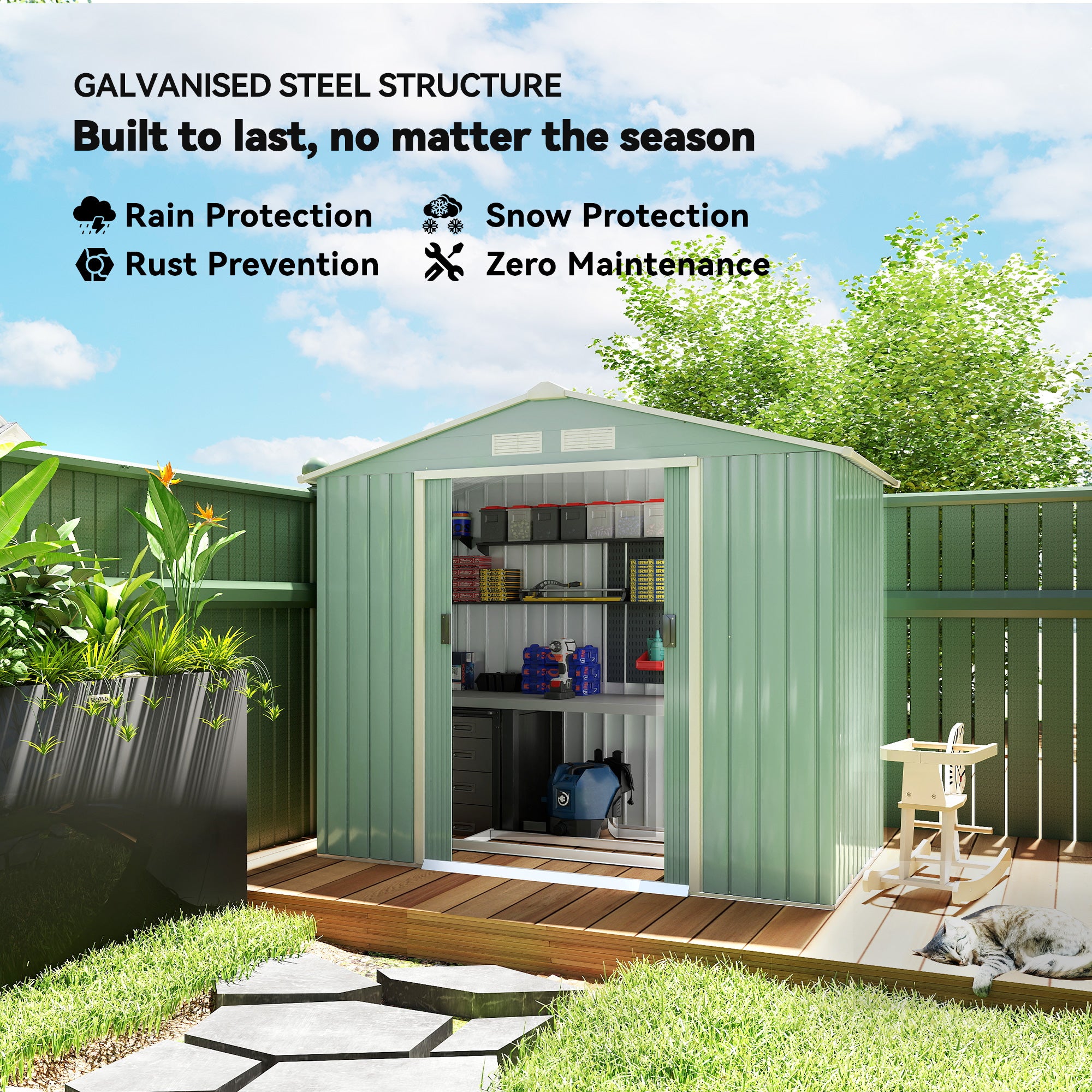 Galvanised Steel Outdoor Garden Shed 7ft x 4ft - Velmora