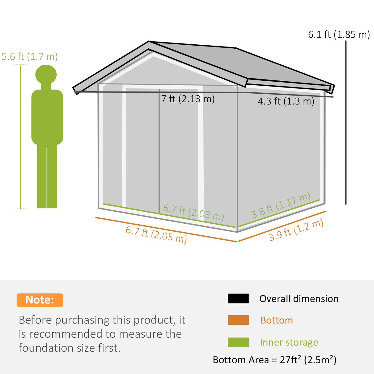 Galvanised Steel Outdoor Garden Shed 7ft x 4ft - Velmora