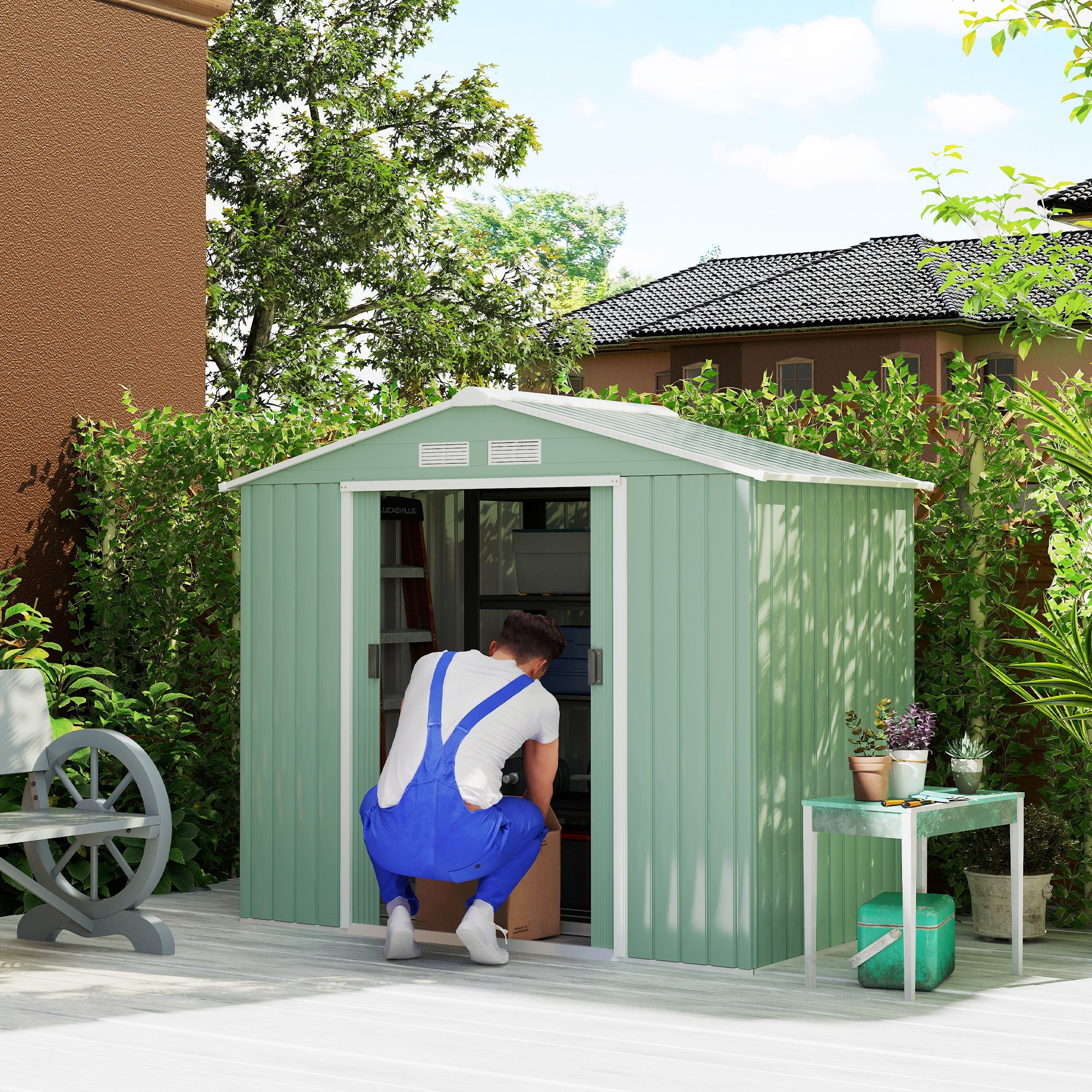 Galvanised Steel Outdoor Garden Shed 7ft x 4ft - Velmora