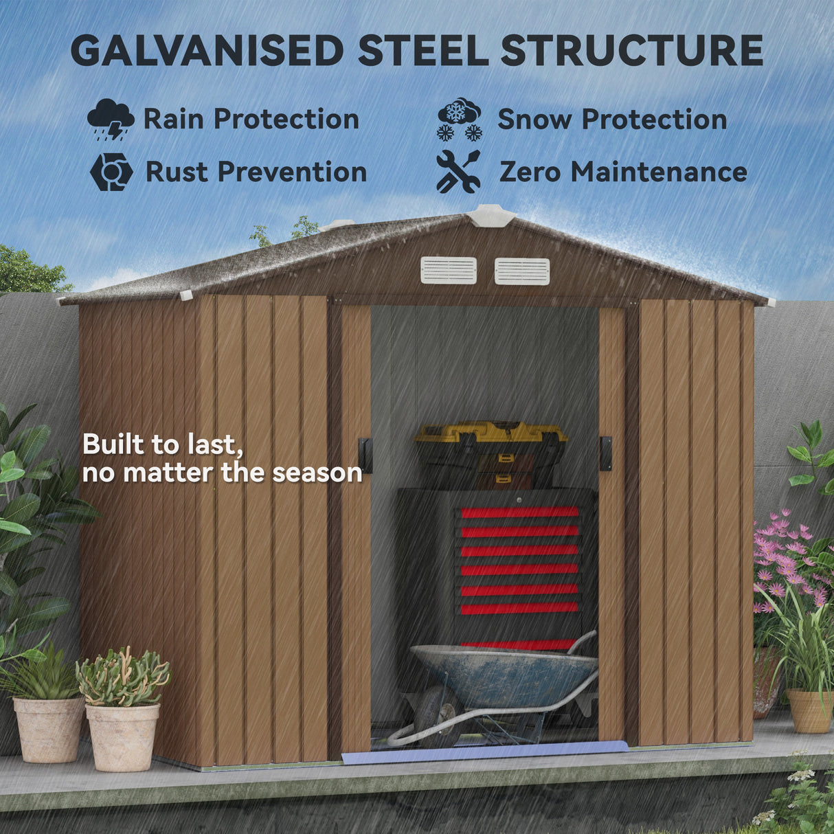 Galvanised Steel Outdoor Garden Shed 7ft x 4ft - Velmora