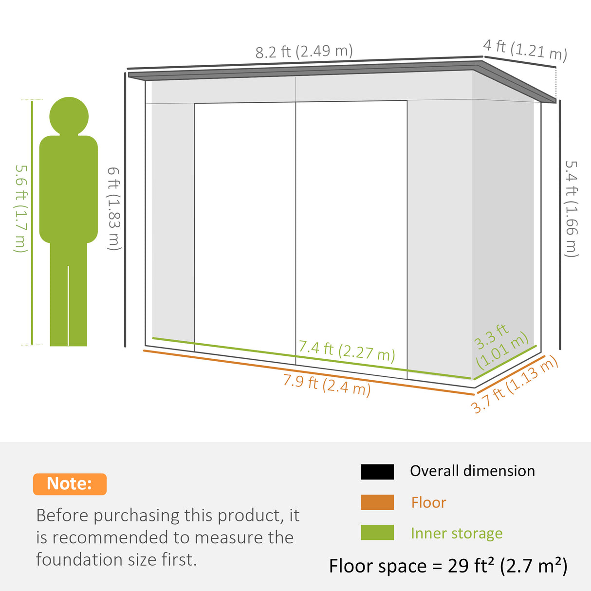 Galvanised Steel Outdoor Garden Shed 8.2ft x 4ft - Velmora