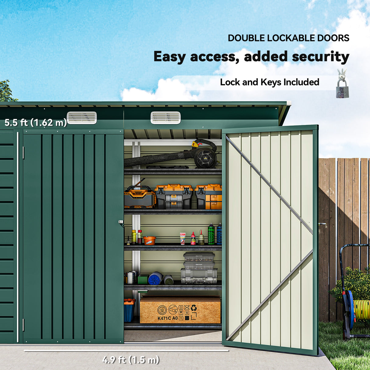 Galvanised Steel Outdoor Garden Shed 8.2ft x 4ft - Velmora