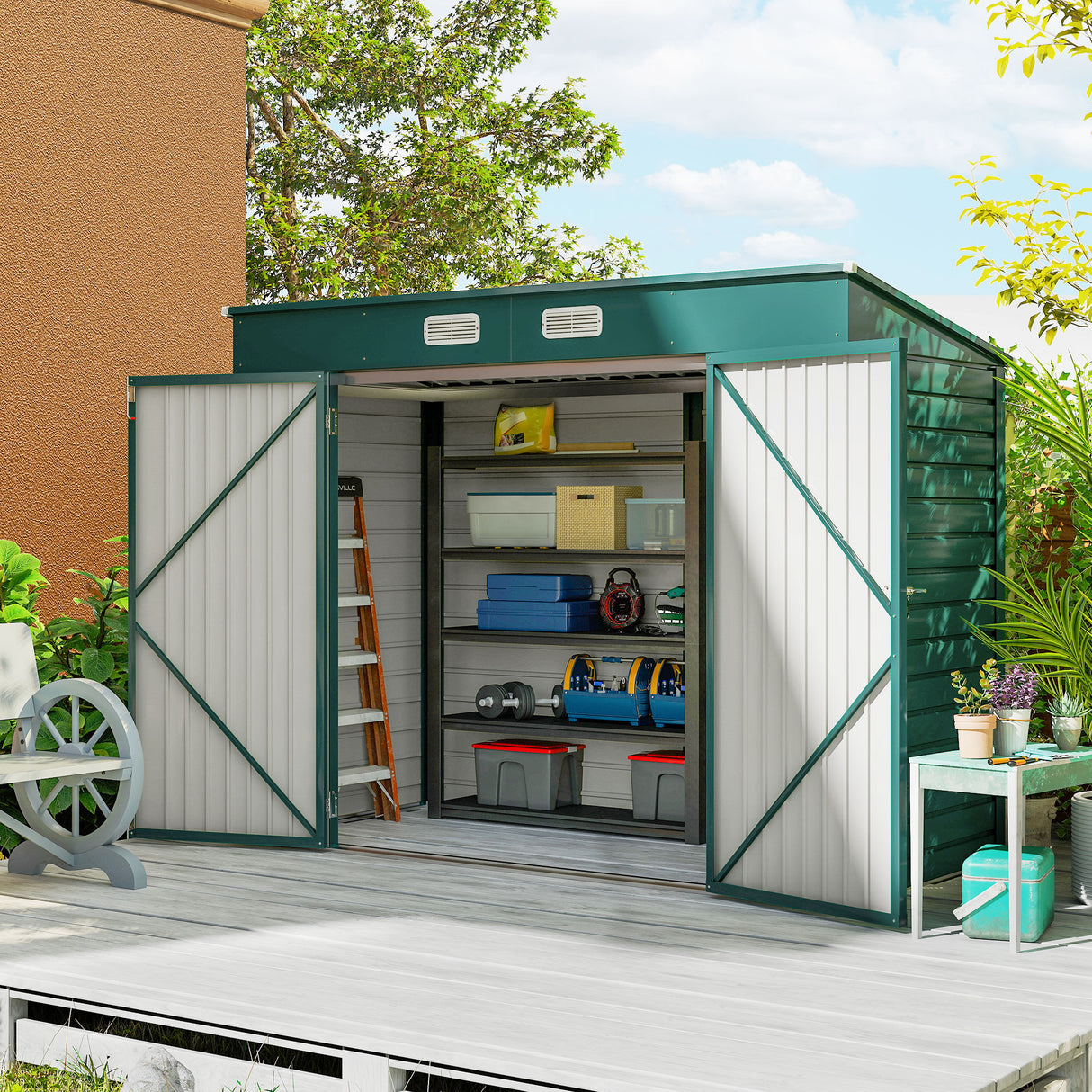 Galvanised Steel Outdoor Garden Shed 8.2ft x 4ft - Velmora