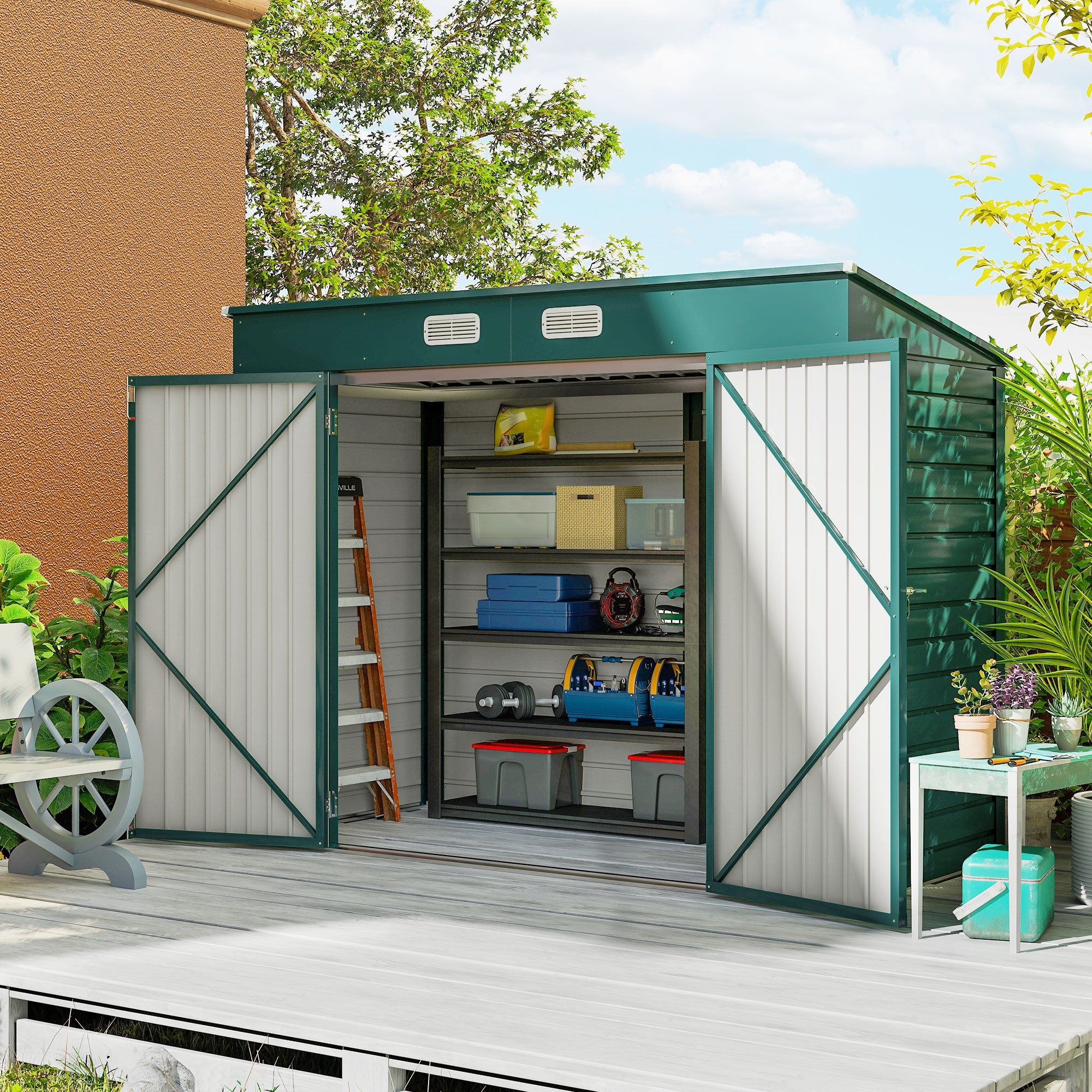 Galvanised Steel Outdoor Garden Shed 8.2ft x 4ft - Velmora