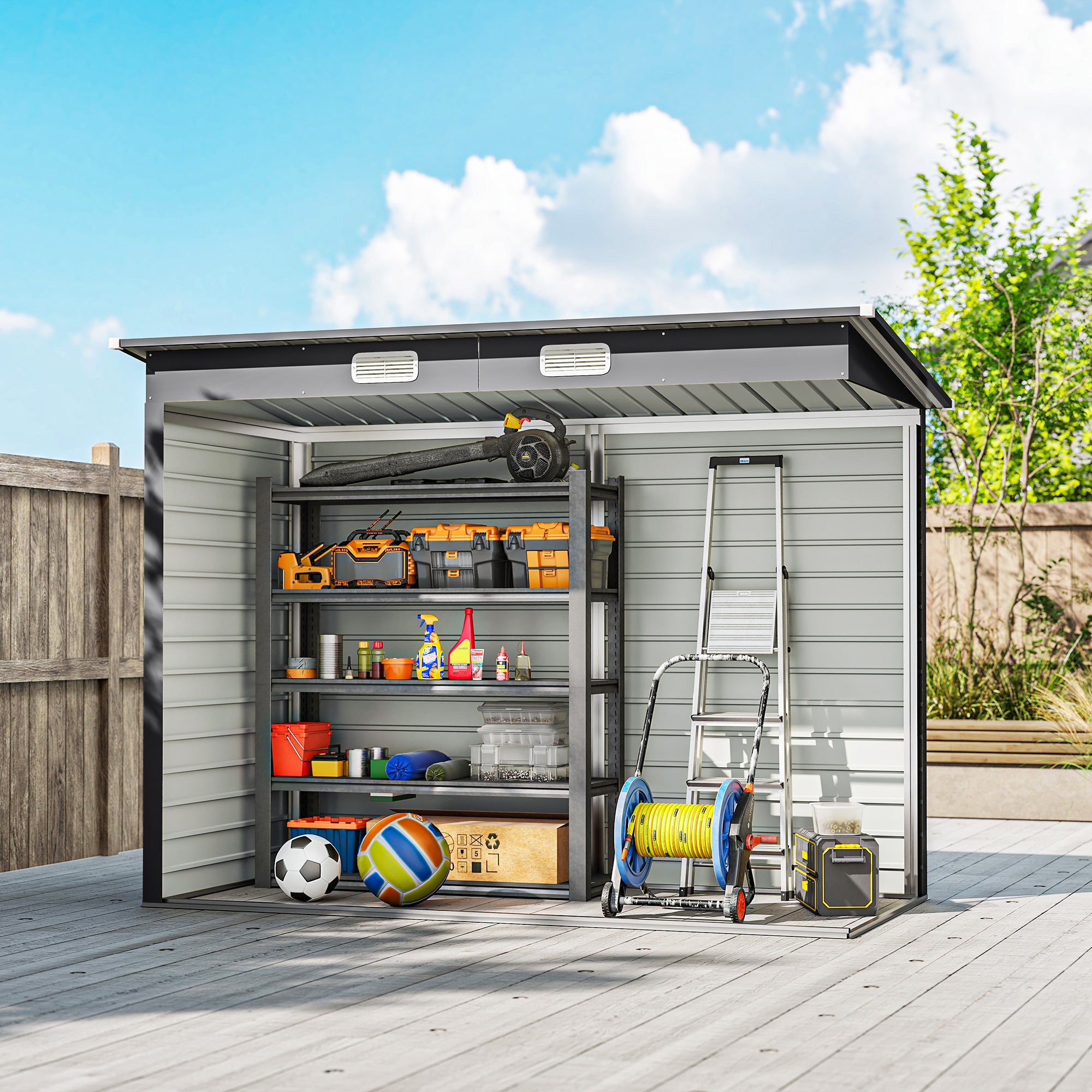 Galvanised Steel Outdoor Garden Shed 8.2ft x 4ft - Velmora