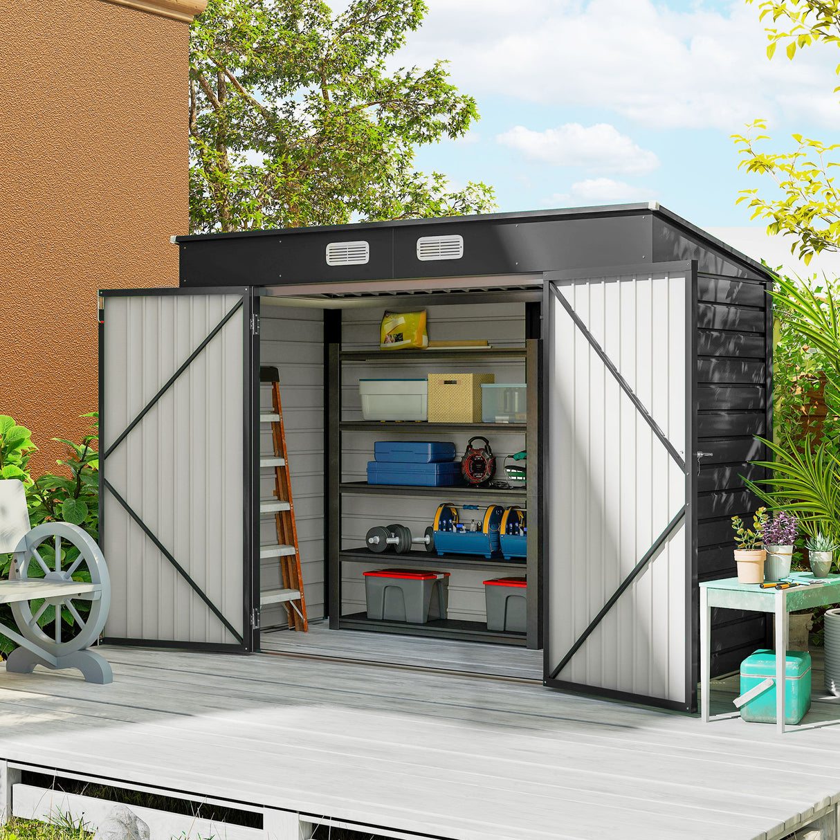 Galvanised Steel Outdoor Garden Shed 8.2ft x 4ft - Velmora