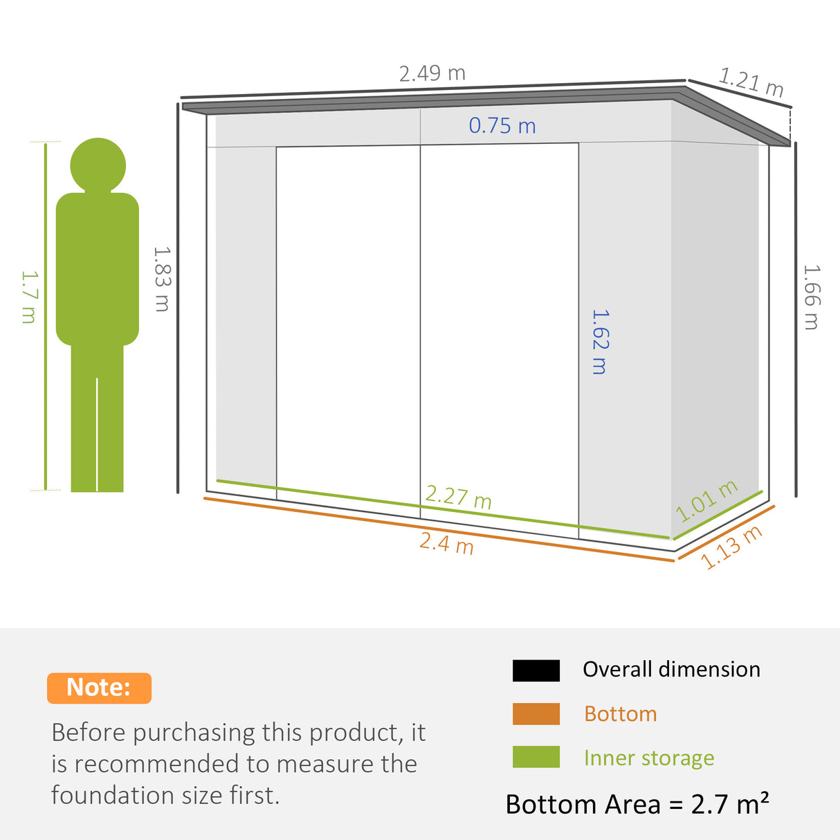 Galvanised Steel Outdoor Garden Shed 8.2ft x 4ft - Velmora