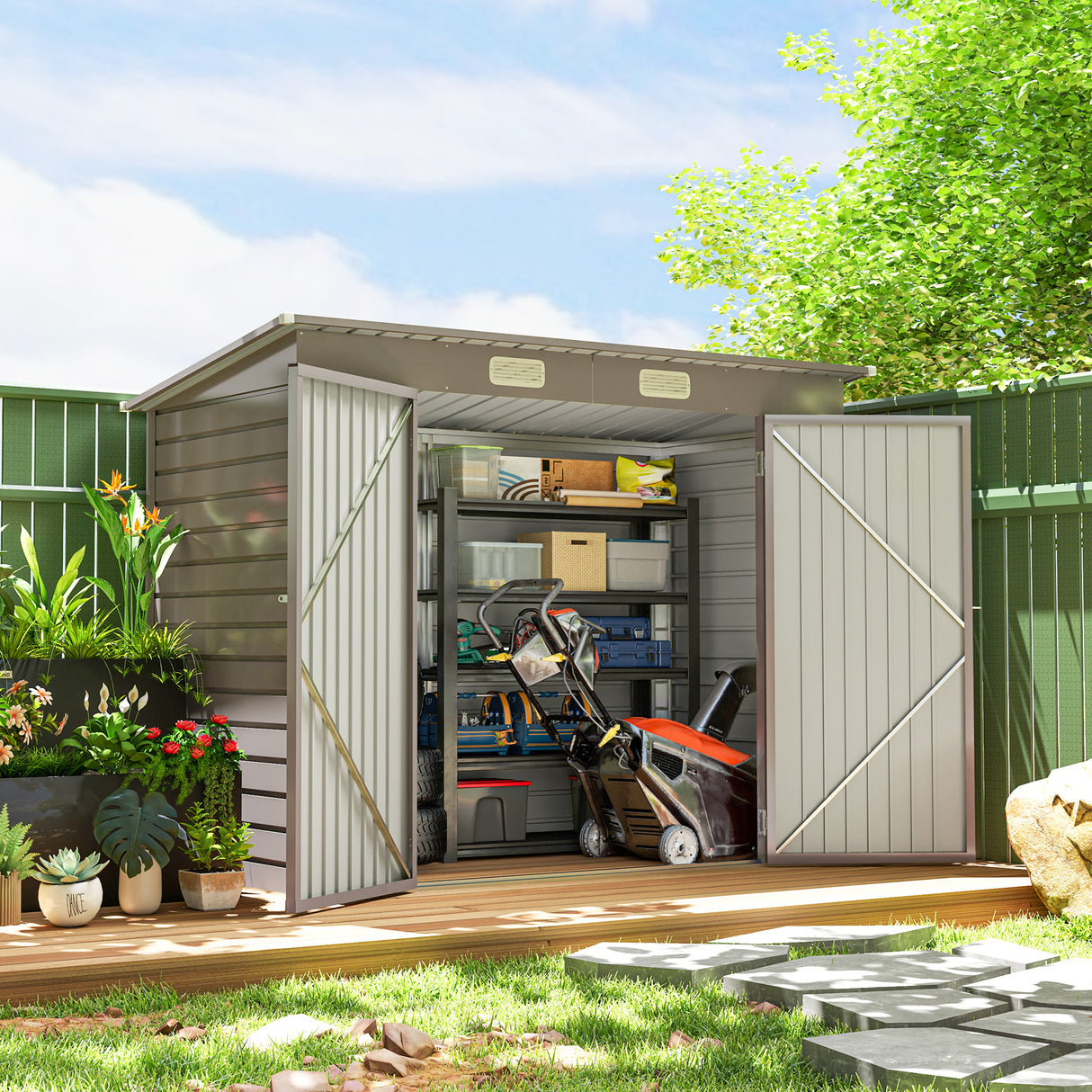 Galvanised Steel Outdoor Garden Shed 8.2ft x 4ft - Velmora