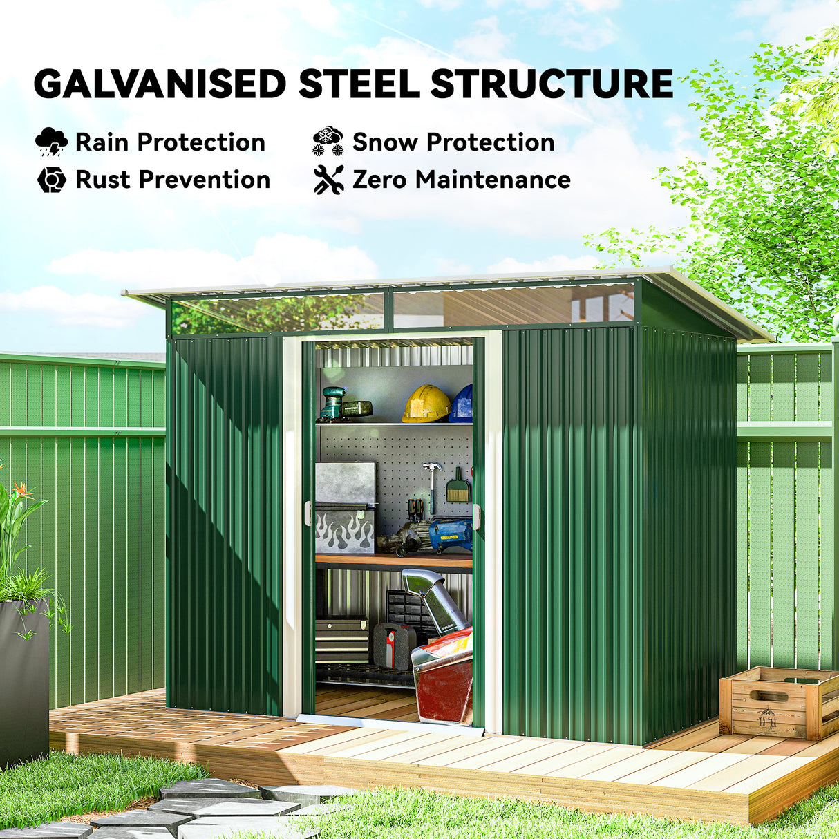 Galvanised Steel Outdoor Garden Shed 8.5ft x 4ft - Velmora