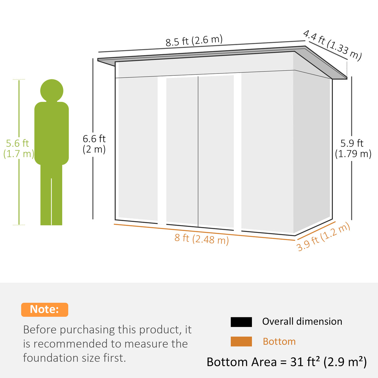 Galvanised Steel Outdoor Garden Shed 8.5ft x 4ft - Velmora
