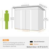 Galvanised Steel Outdoor Garden Shed 8.5ft x 4ft - Velmora