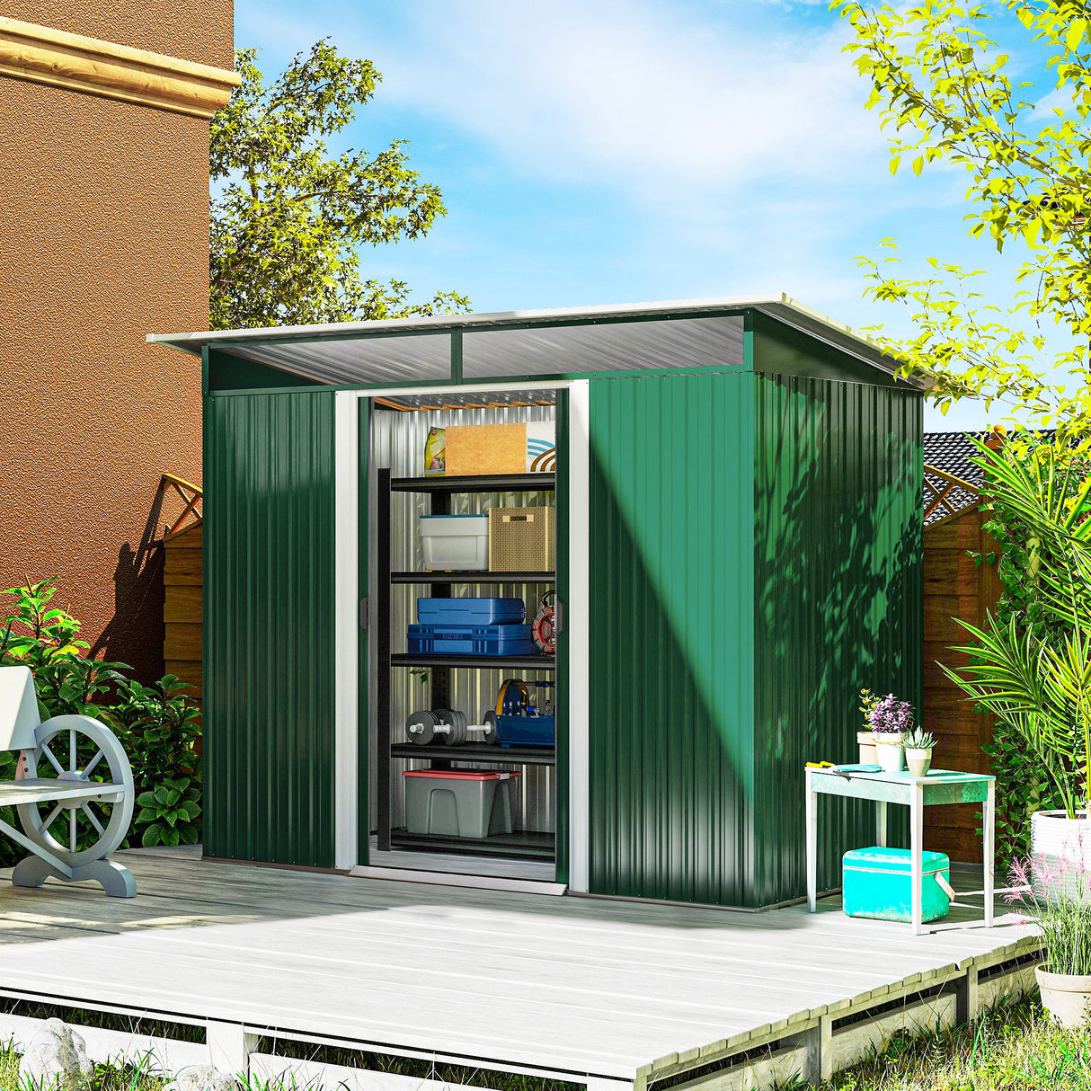 Galvanised Steel Outdoor Garden Shed 8.5ft x 4ft - Velmora