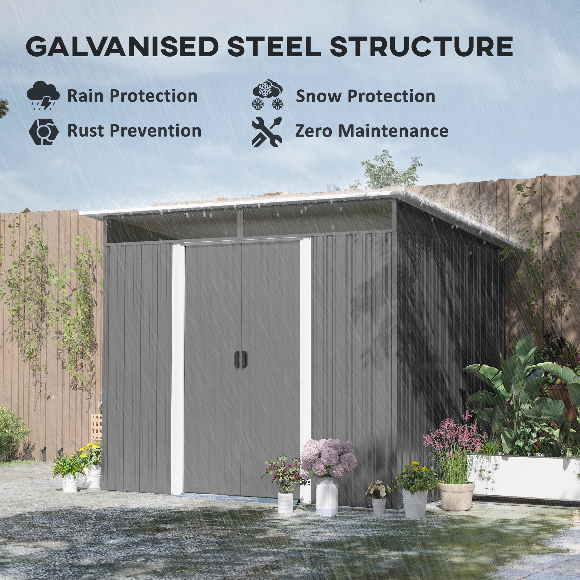 Galvanised Steel Outdoor Garden Shed 8.9ft x 6.5ft - Velmora