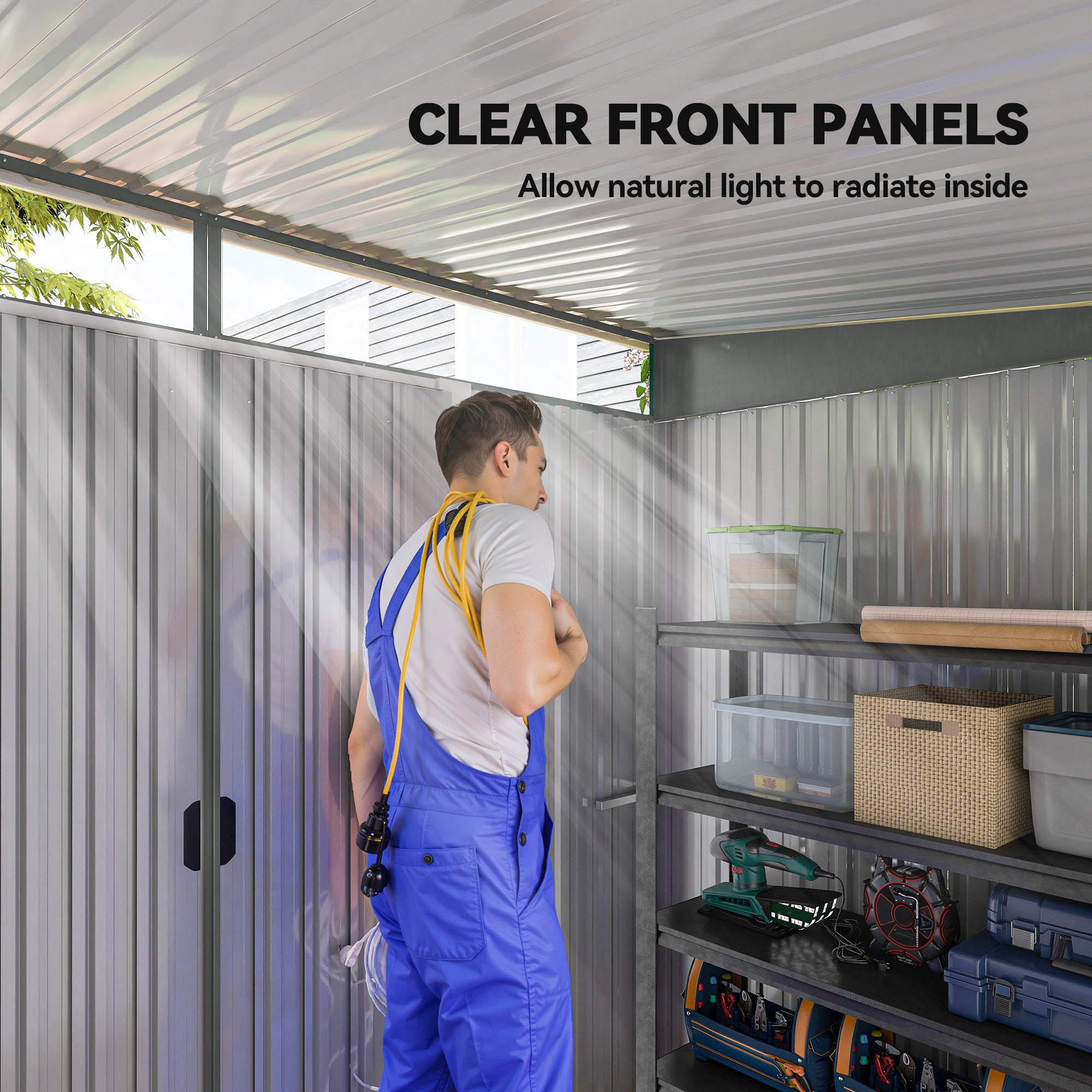 Galvanised Steel Outdoor Garden Shed 8.9ft x 6.5ft - Velmora