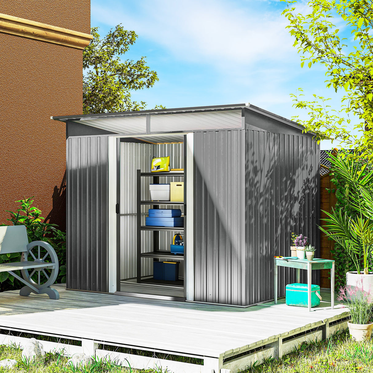 Galvanised Steel Outdoor Garden Shed 8.9ft x 6.5ft - Velmora