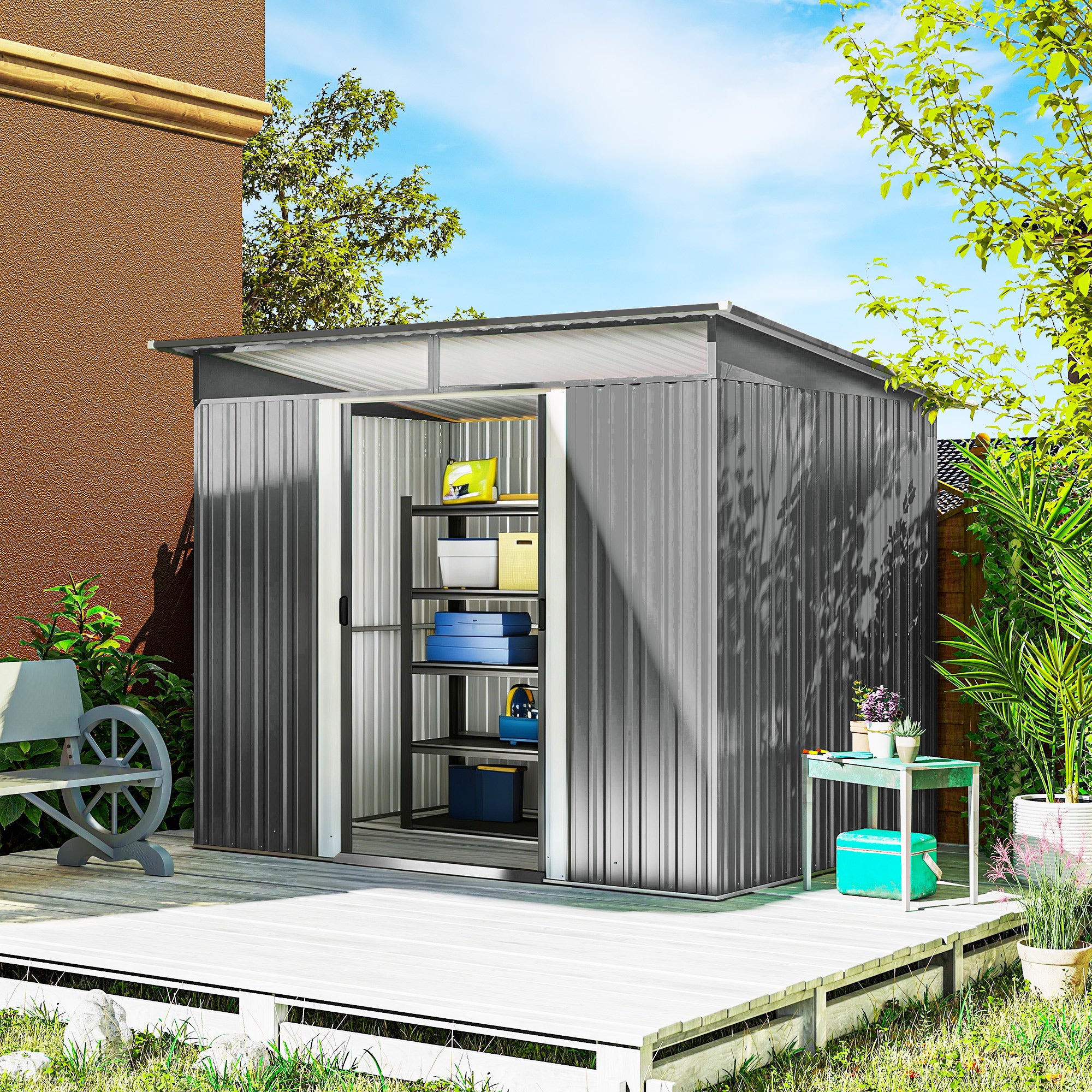 Galvanised Steel Outdoor Garden Shed 8.9ft x 6.5ft - Velmora