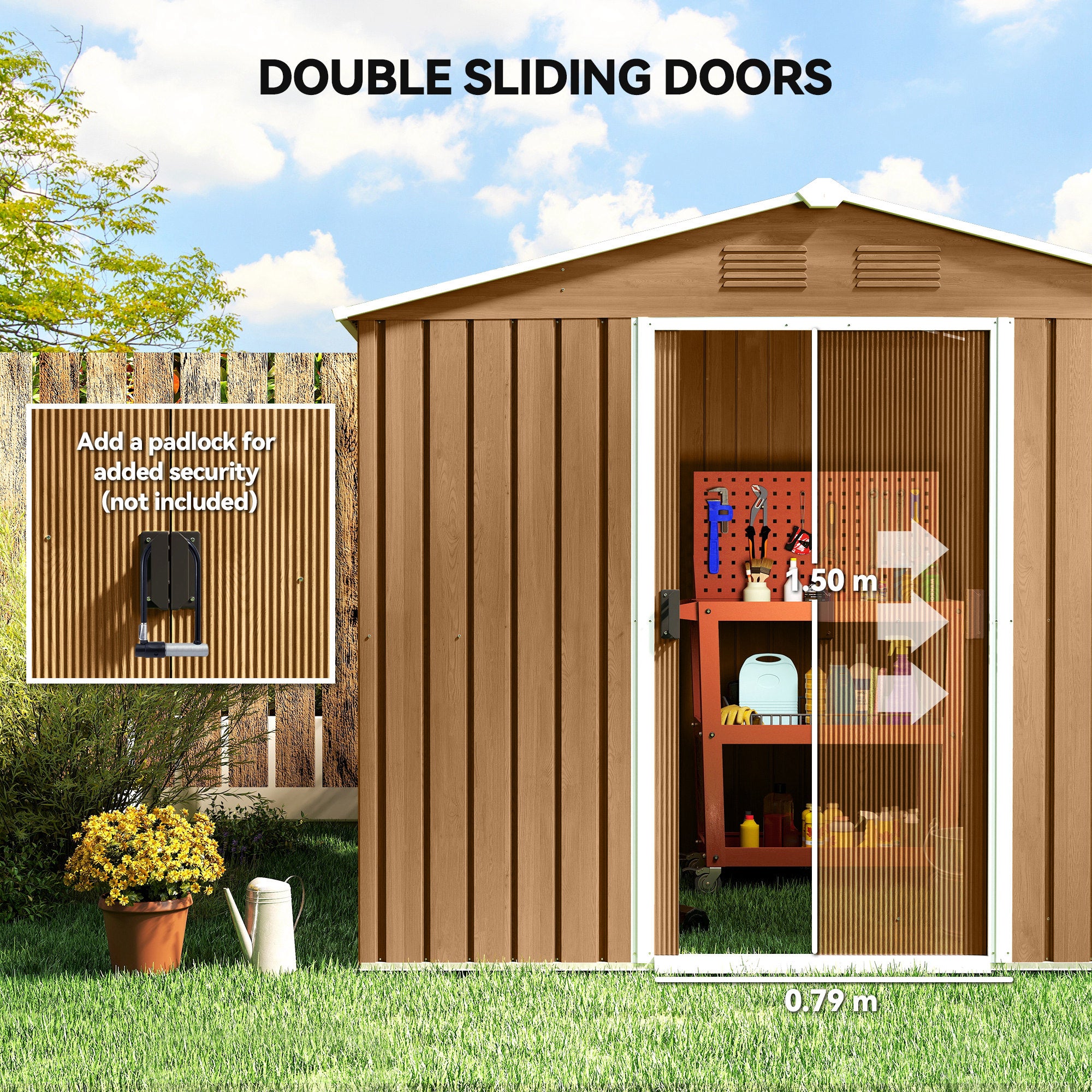 Galvanised Steel Outdoor Garden Shed 8ft x 6ft - Velmora