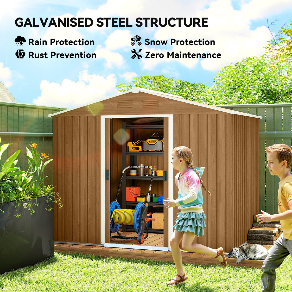 Galvanised Steel Outdoor Garden Shed 8ft x 6ft - Velmora