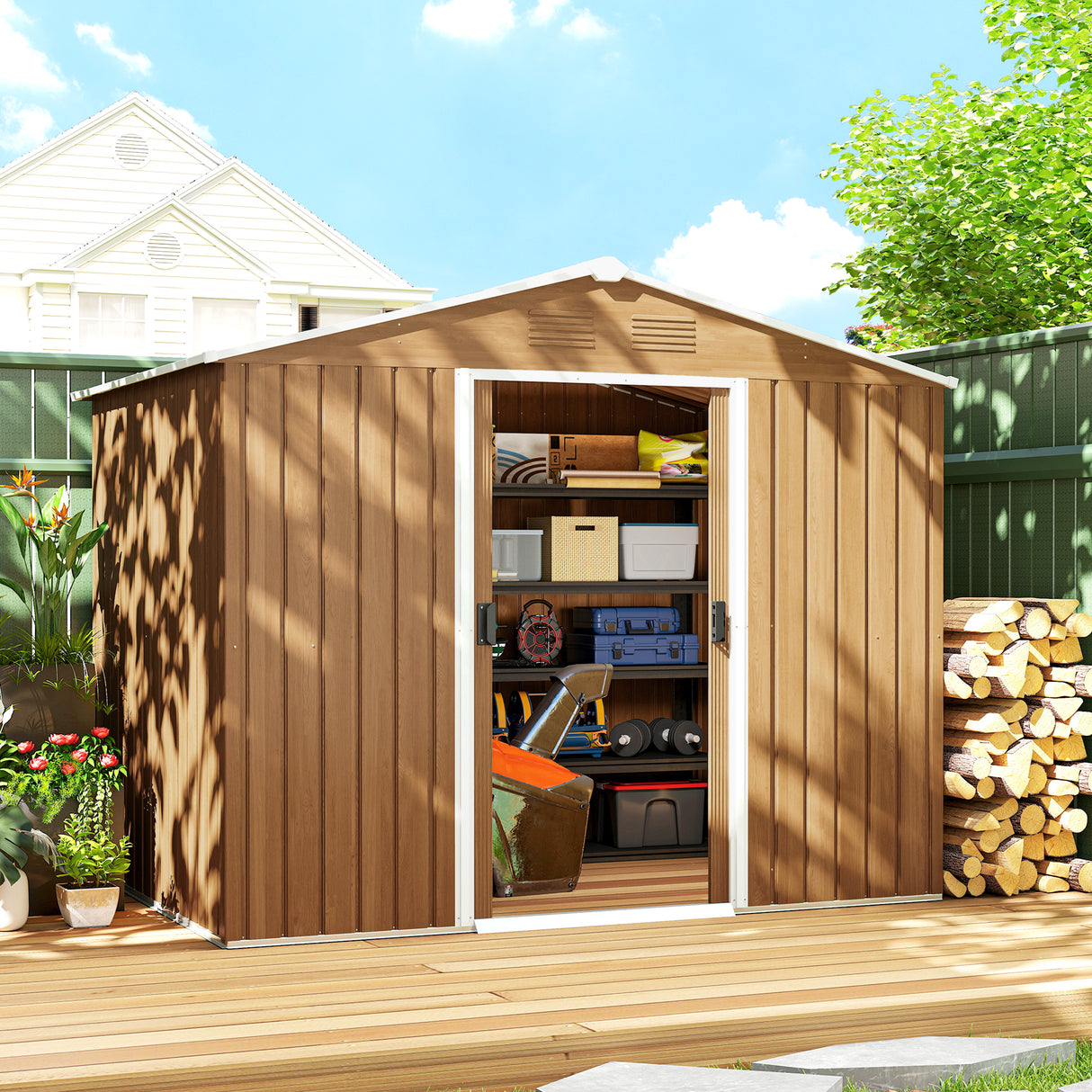 Galvanised Steel Outdoor Garden Shed 8ft x 6ft - Velmora