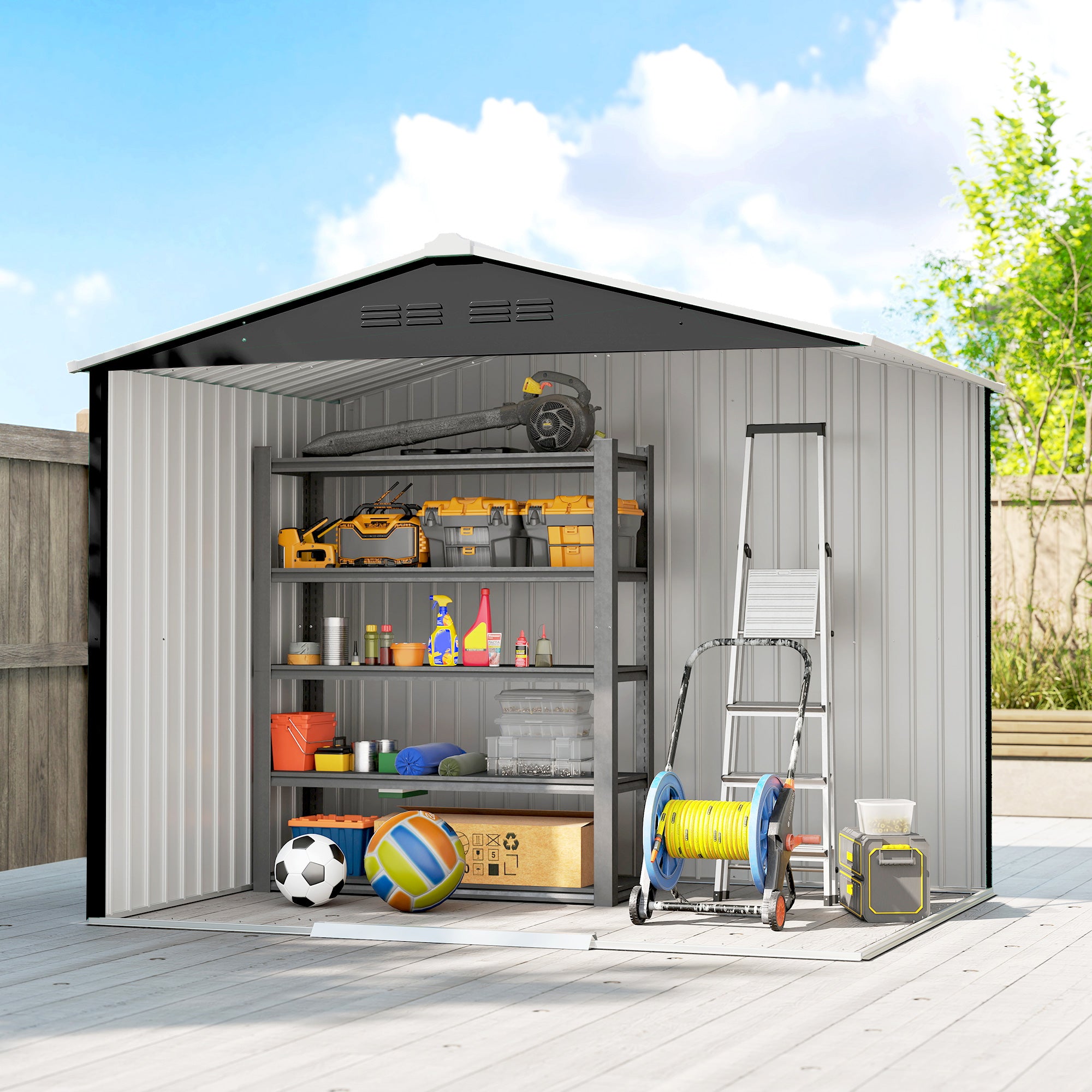 Galvanised Steel Outdoor Garden Shed 8ft x 6ft - Velmora