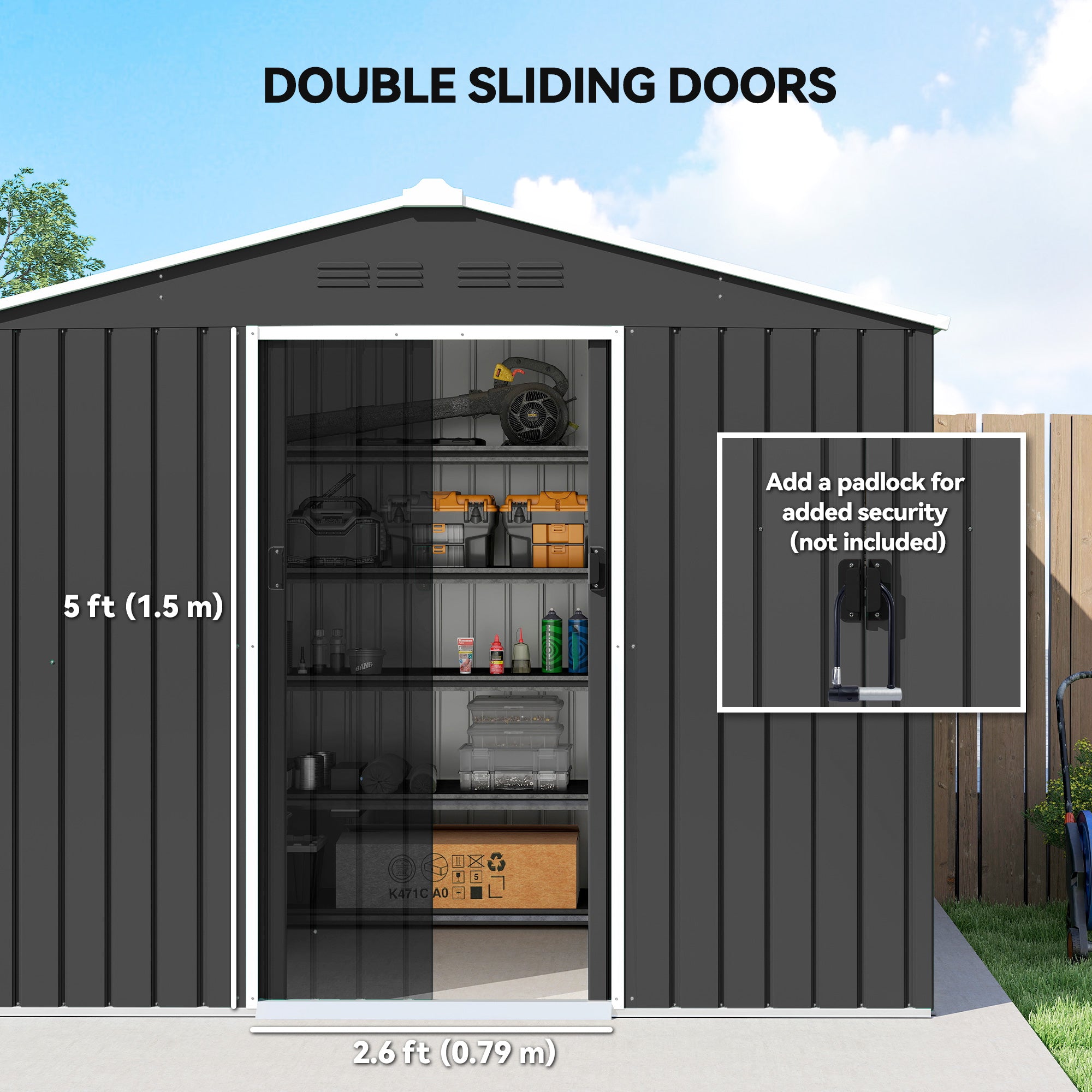 Galvanised Steel Outdoor Garden Shed 8ft x 6ft - Velmora