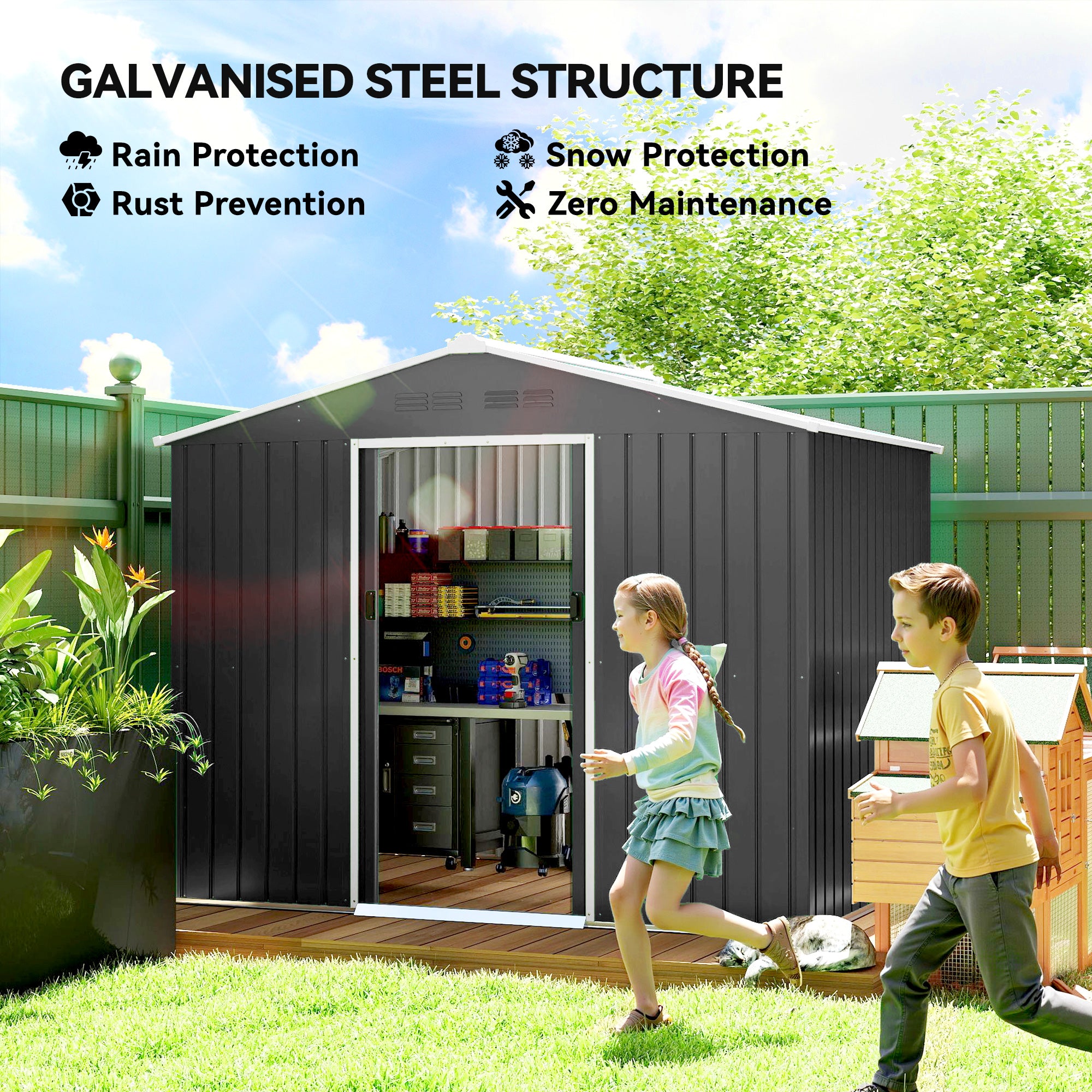 Galvanised Steel Outdoor Garden Shed 8ft x 6ft - Velmora