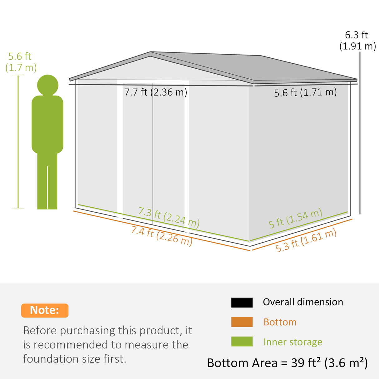Galvanised Steel Outdoor Garden Shed 8ft x 6ft - Velmora