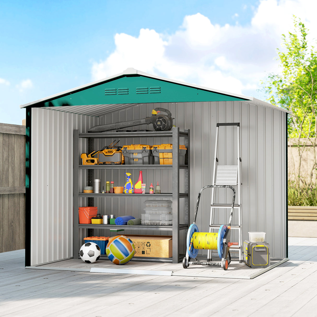 Galvanised Steel Outdoor Garden Shed 8ft x 6ft - Velmora