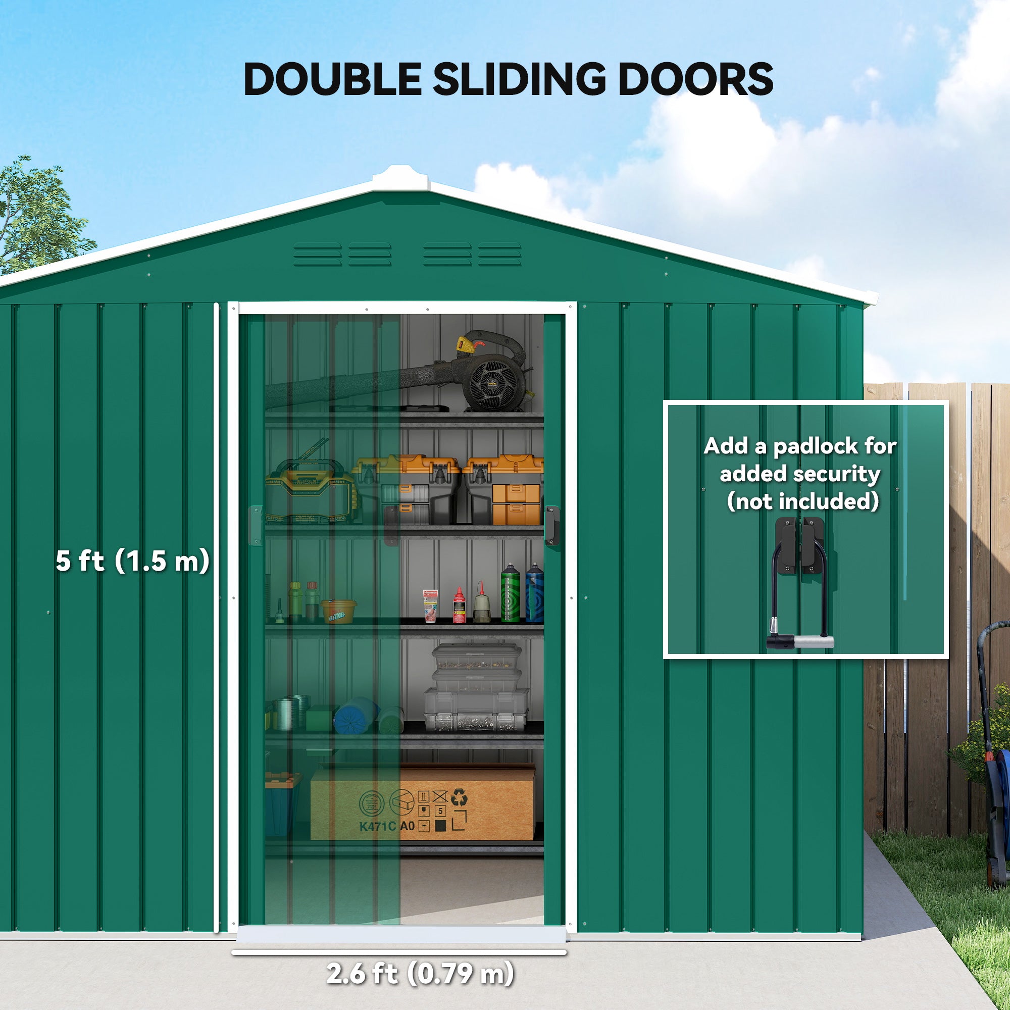 Galvanised Steel Outdoor Garden Shed 8ft x 6ft - Velmora