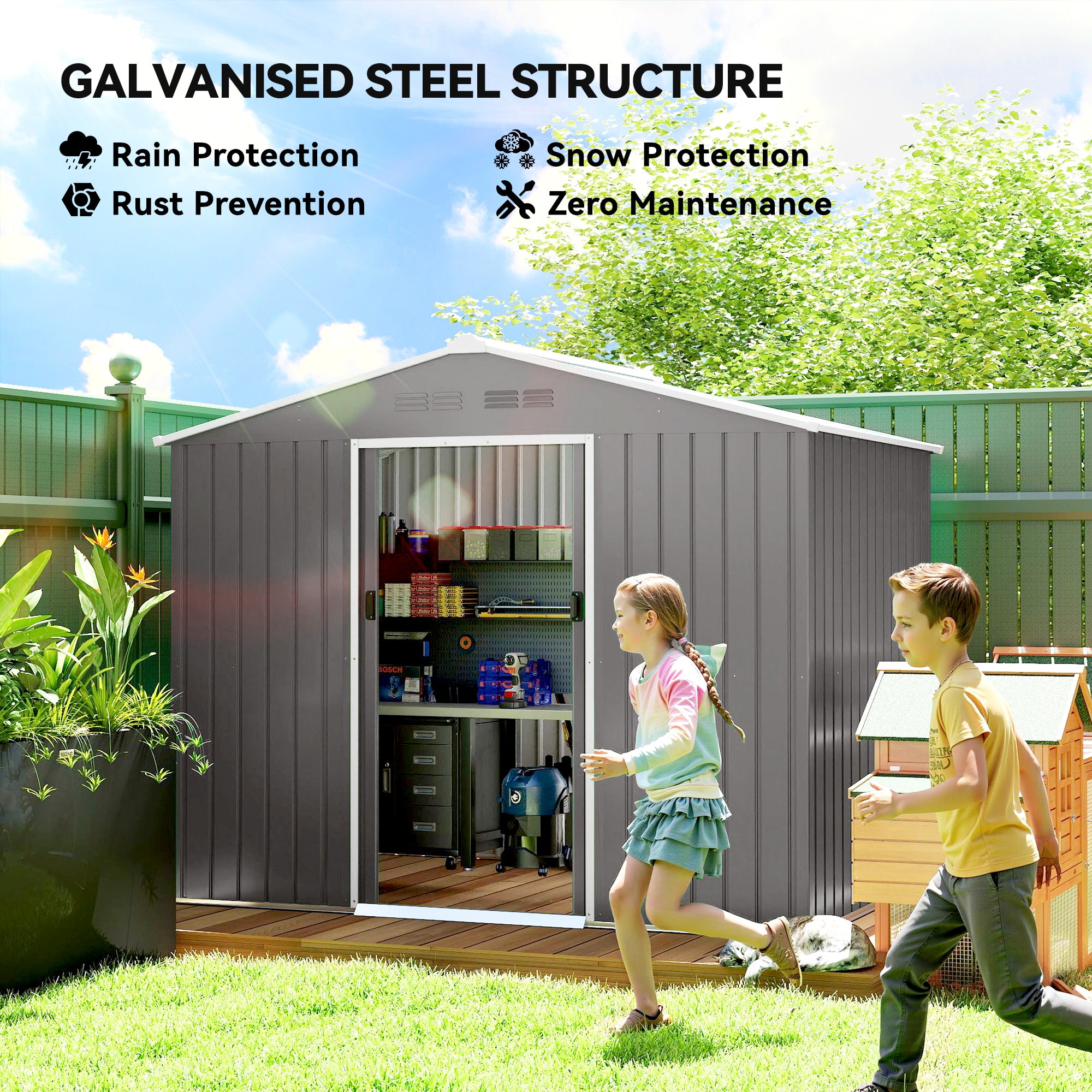 Galvanised Steel Outdoor Garden Shed 8ft x 6ft - Velmora