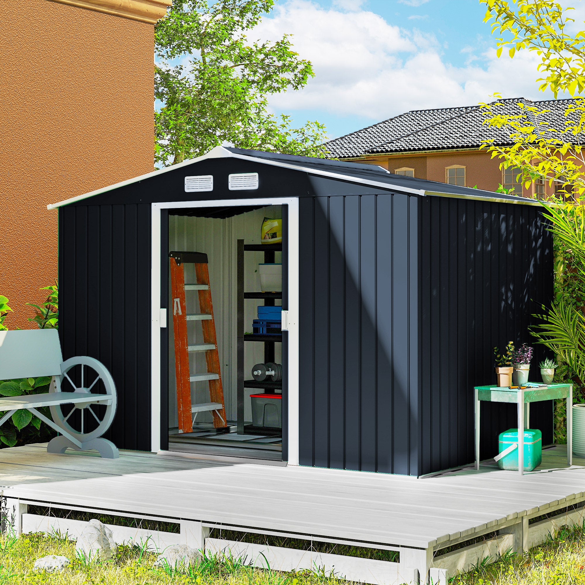Galvanised Steel Outdoor Garden Shed 9ft x 6ft - Velmora