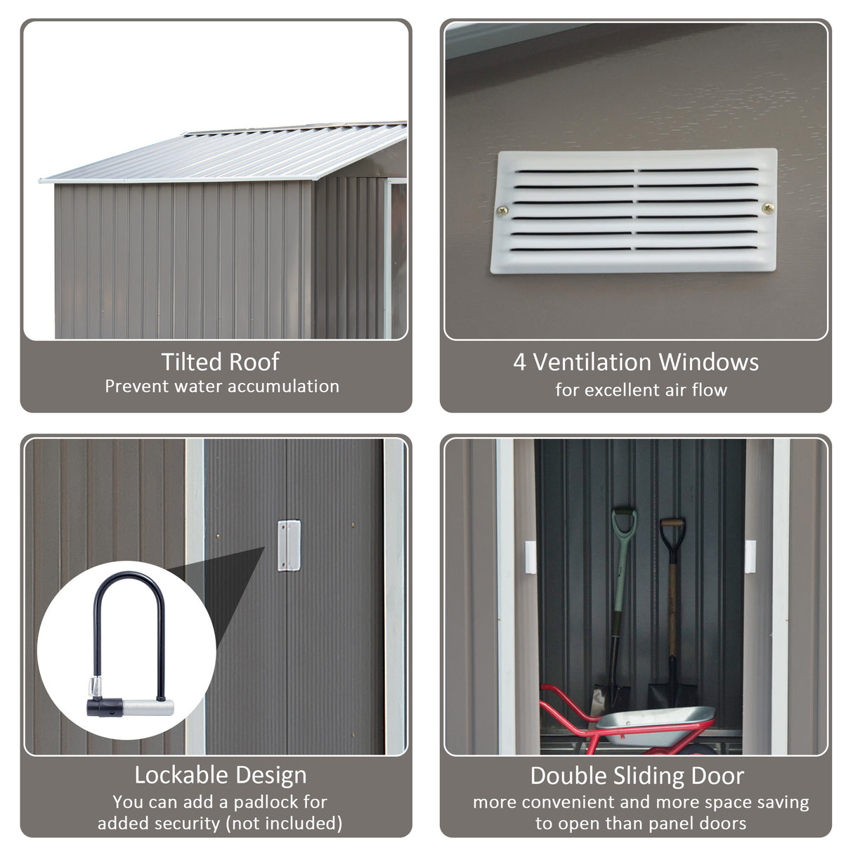 Galvanised Steel Outdoor Garden Shed 9ft x 6ft - Velmora