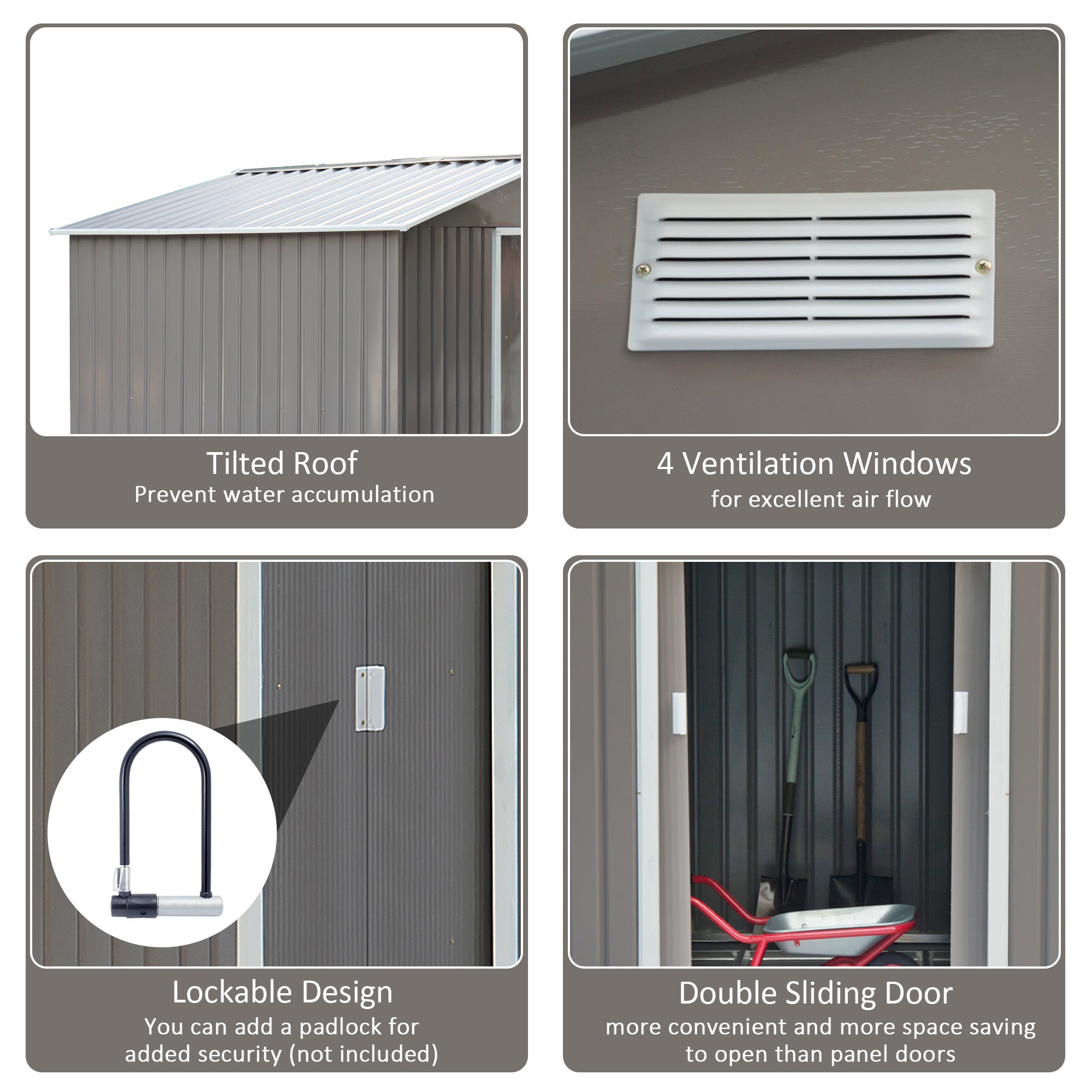 Galvanised Steel Outdoor Garden Shed 9ft x 6ft - Velmora