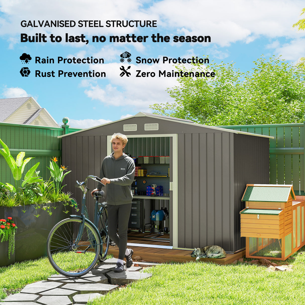 Galvanised Steel Outdoor Garden Shed 9ft x 6ft - Velmora