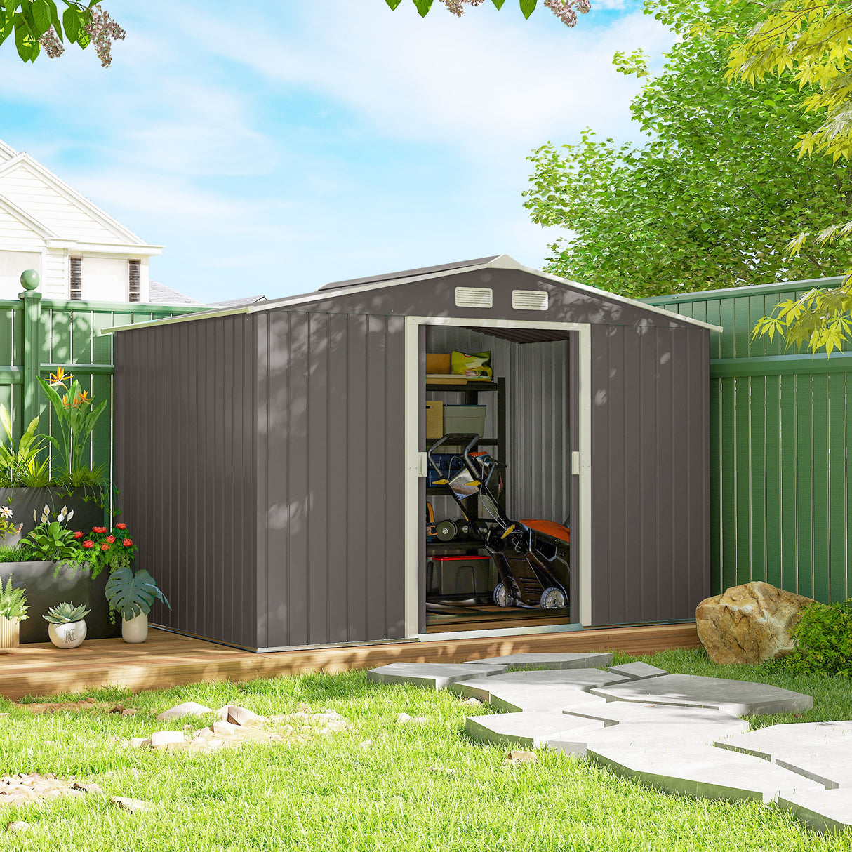 Galvanised Steel Outdoor Garden Shed 9ft x 6ft - Velmora